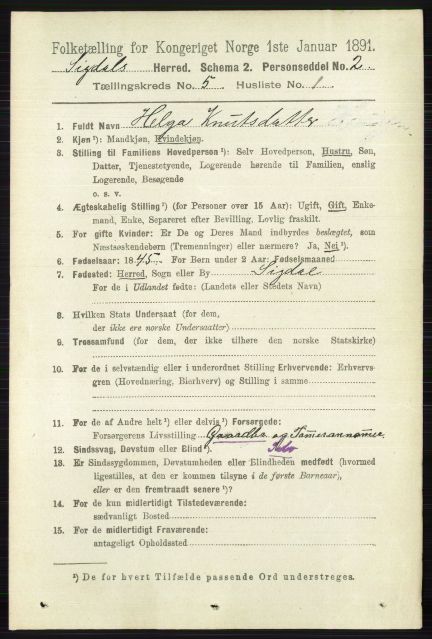 RA, 1891 census for 0621 Sigdal, 1891, p. 1930