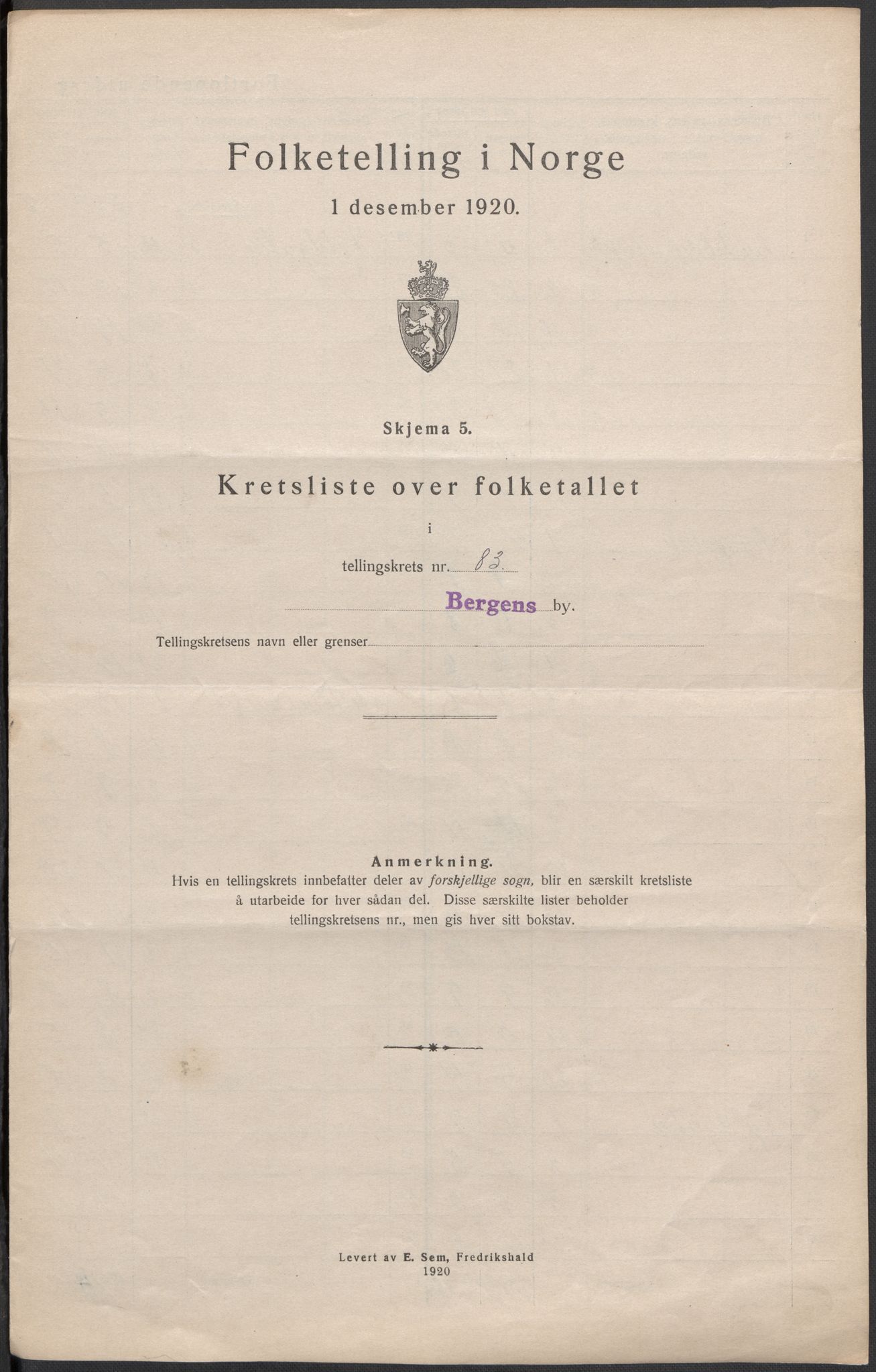 SAB, 1920 census for Bergen, 1920, p. 264