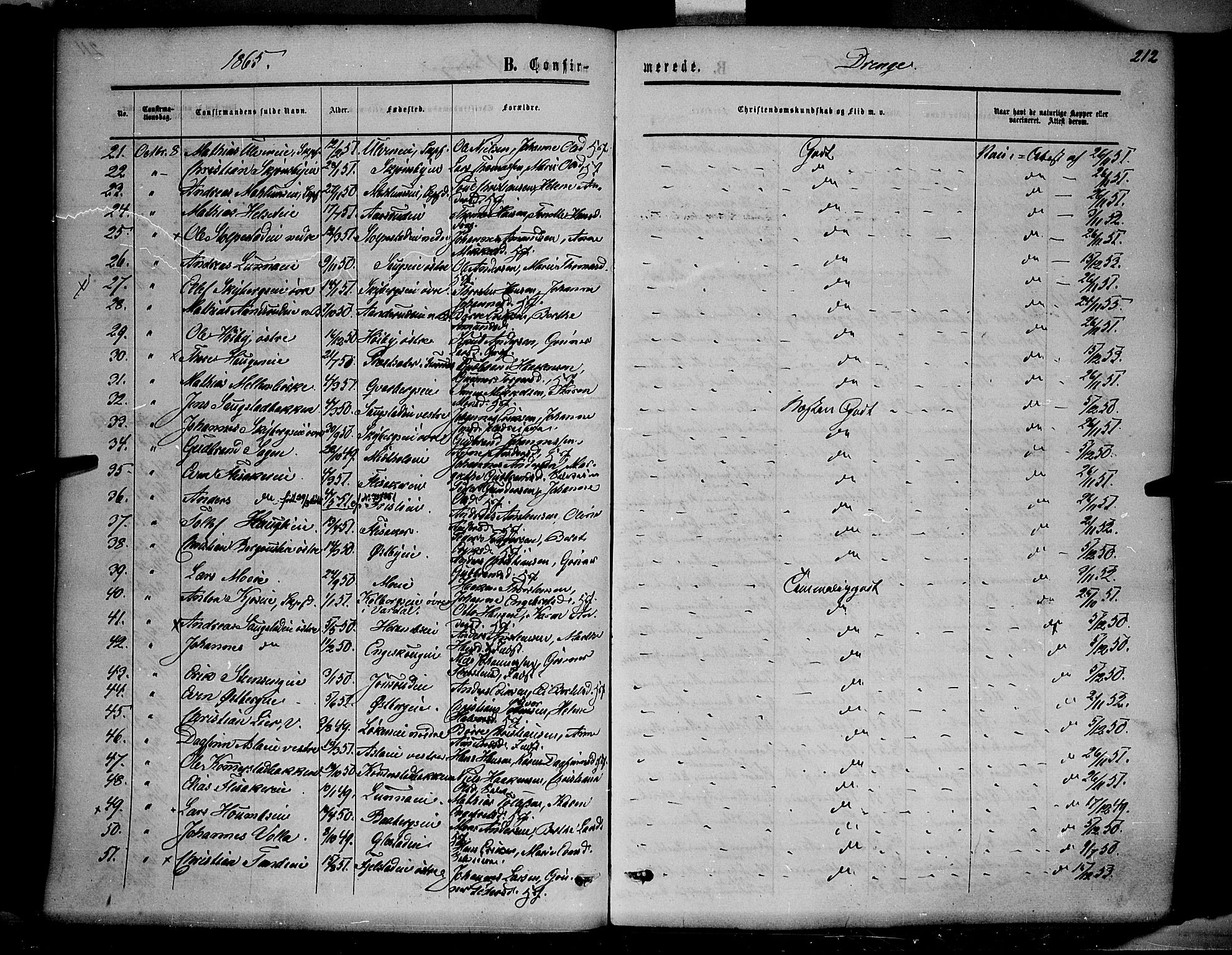 Ringsaker prestekontor, SAH/PREST-014/K/Ka/L0010: Parish register (official) no. 10, 1861-1869, p. 212