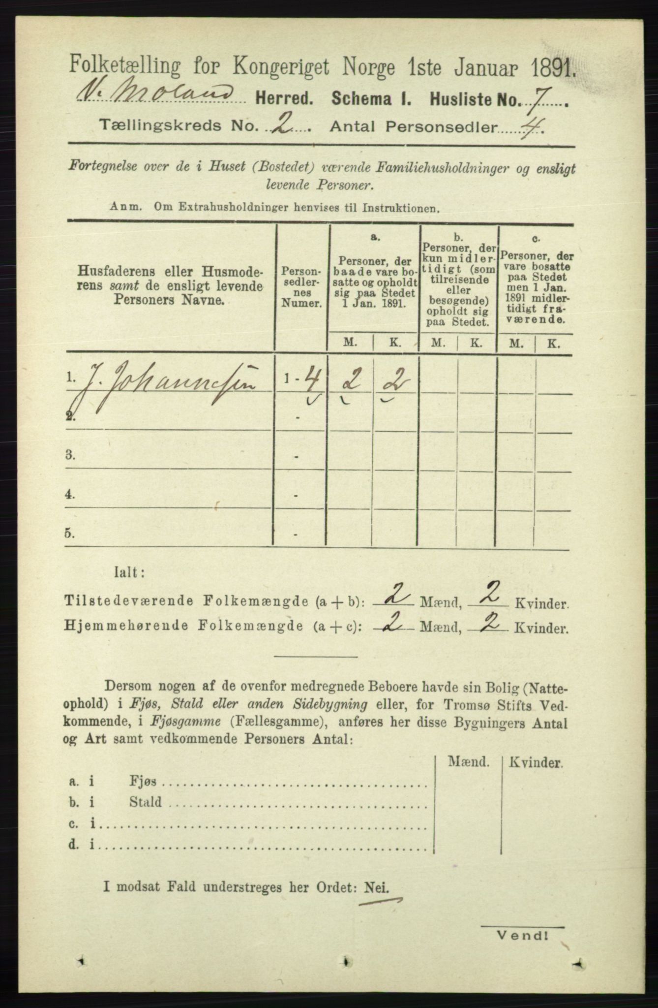 RA, 1891 census for 0926 Vestre Moland, 1891, p. 574