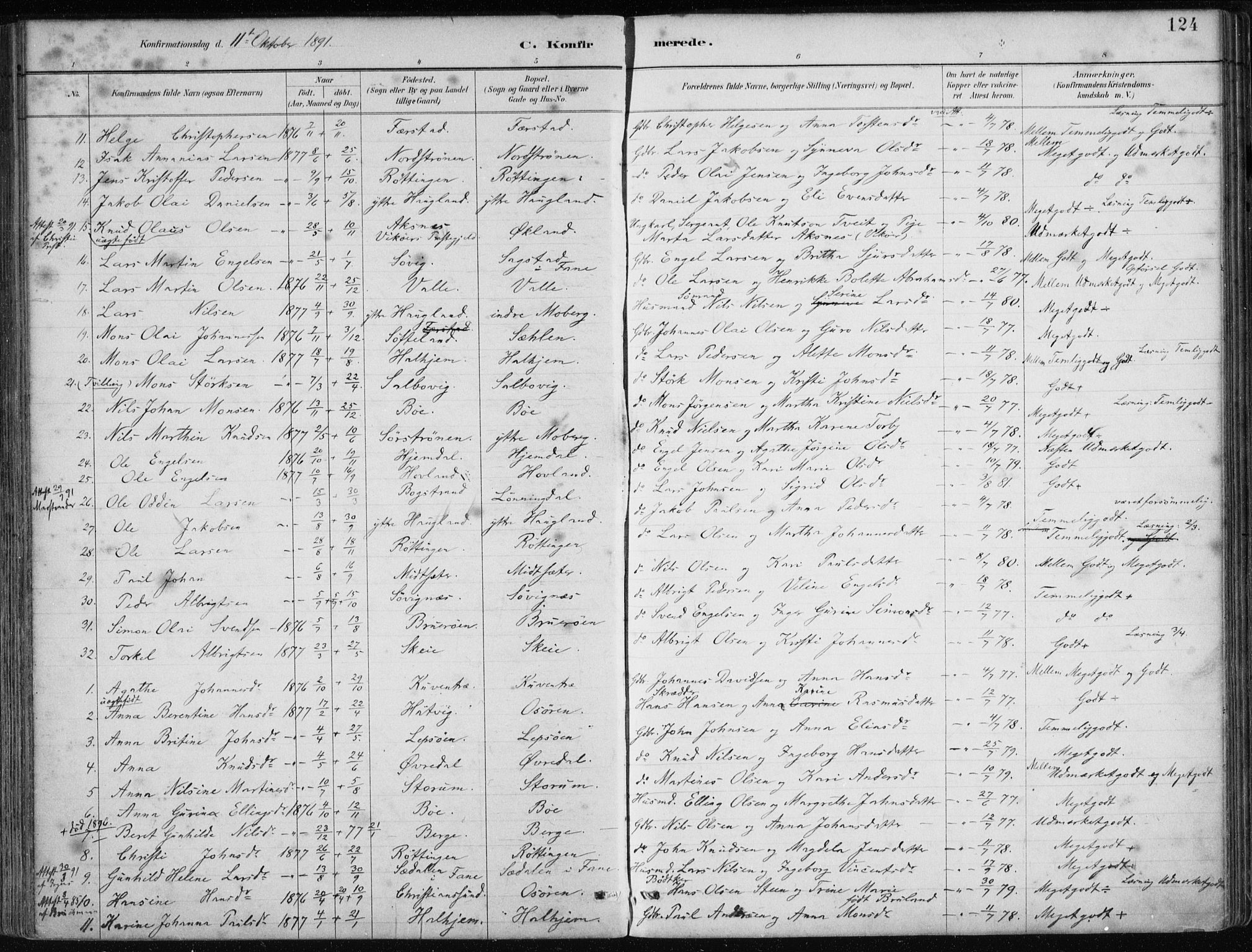 Os sokneprestembete, SAB/A-99929: Parish register (official) no. B 1, 1885-1902, p. 124