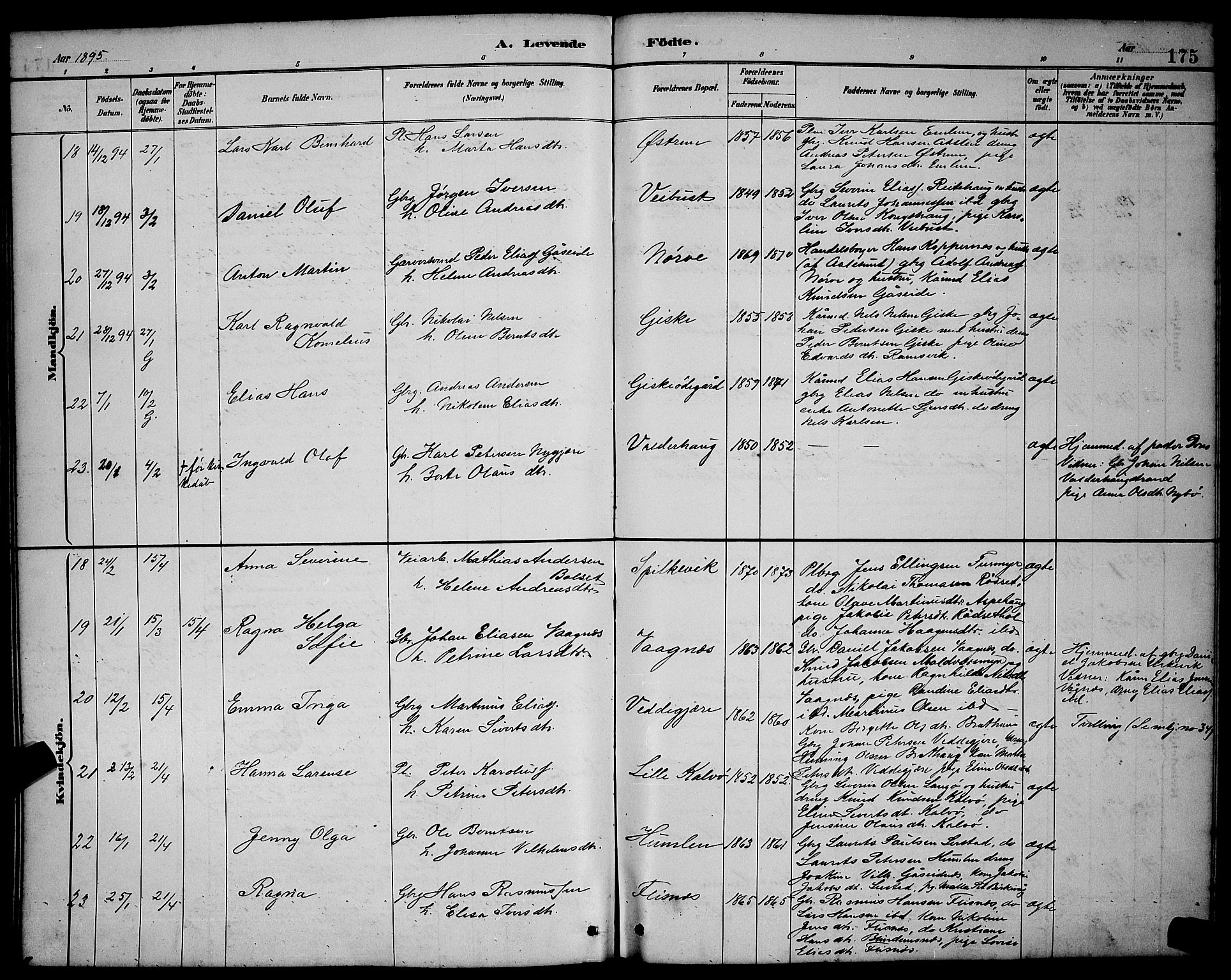 Ministerialprotokoller, klokkerbøker og fødselsregistre - Møre og Romsdal, AV/SAT-A-1454/528/L0431: Parish register (copy) no. 528C12, 1885-1898, p. 175