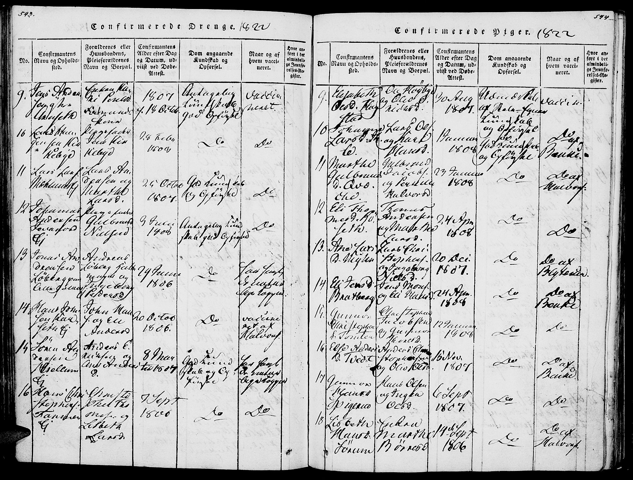 Vang prestekontor, Hedmark, SAH/PREST-008/H/Ha/Haa/L0007: Parish register (official) no. 7, 1813-1826, p. 543-544