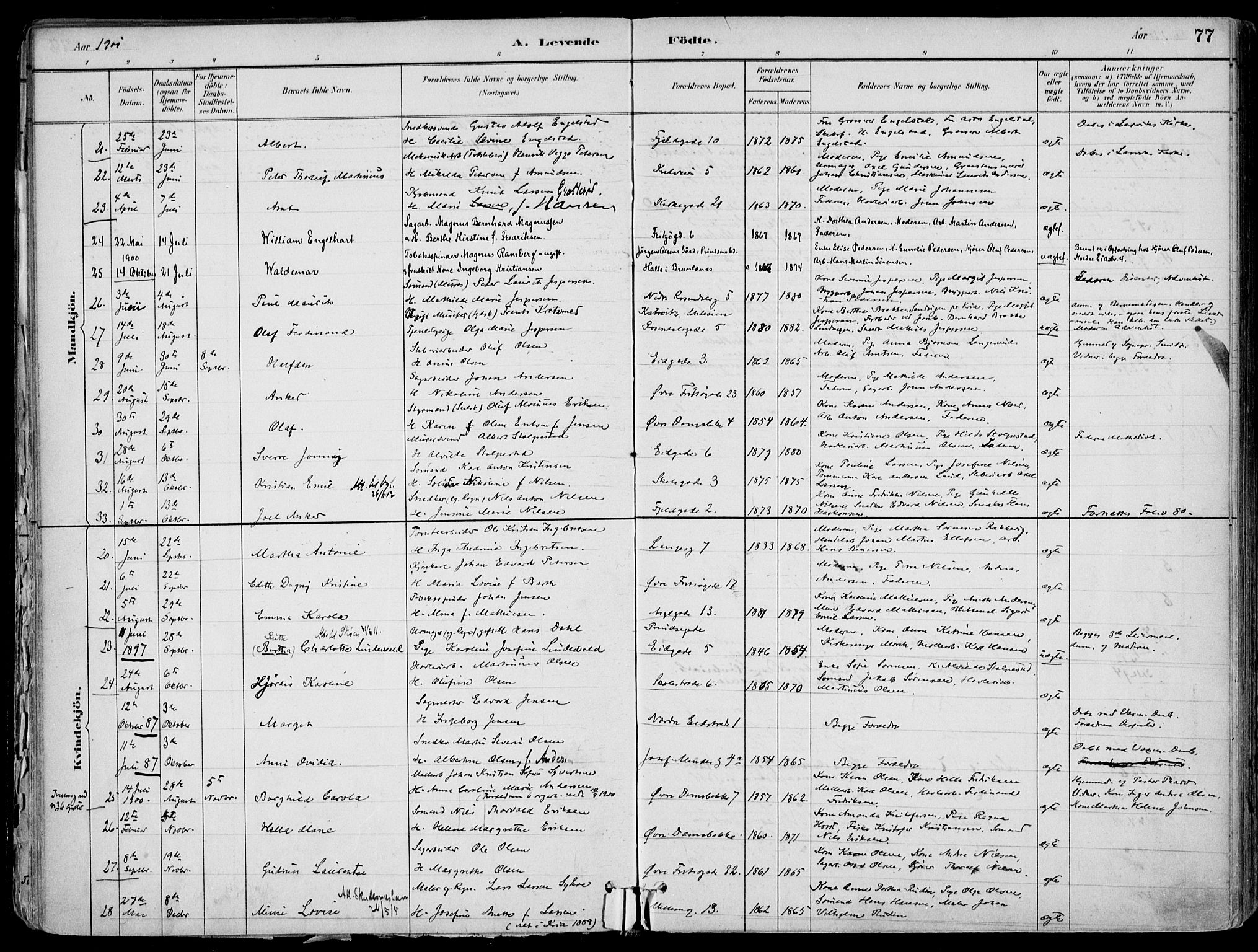 Larvik kirkebøker, SAKO/A-352/F/Fb/L0004: Parish register (official) no. II 4, 1884-1902, p. 77