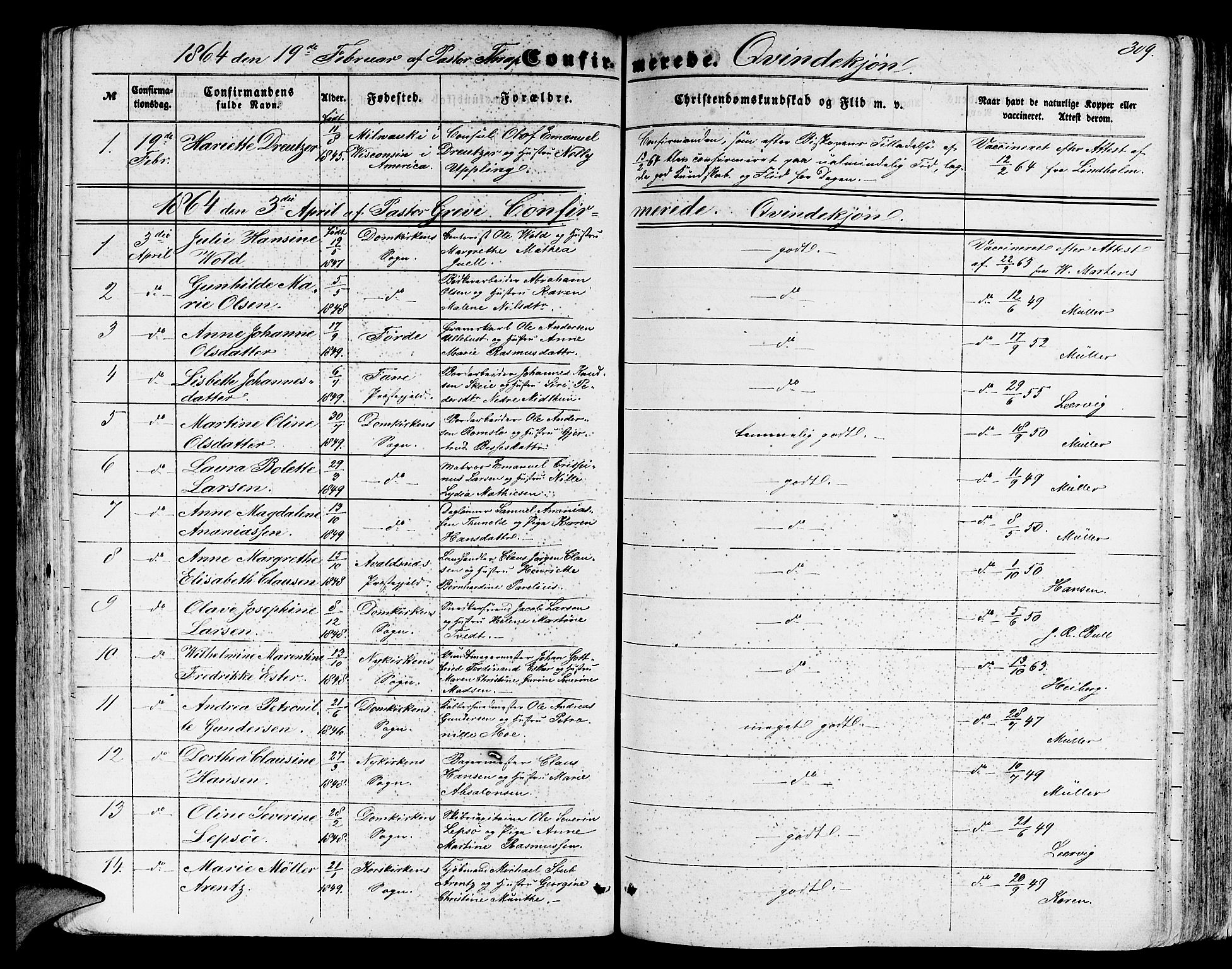 Domkirken sokneprestembete, SAB/A-74801/H/Hab/L0023: Parish register (copy) no. C 3, 1854-1880, p. 309