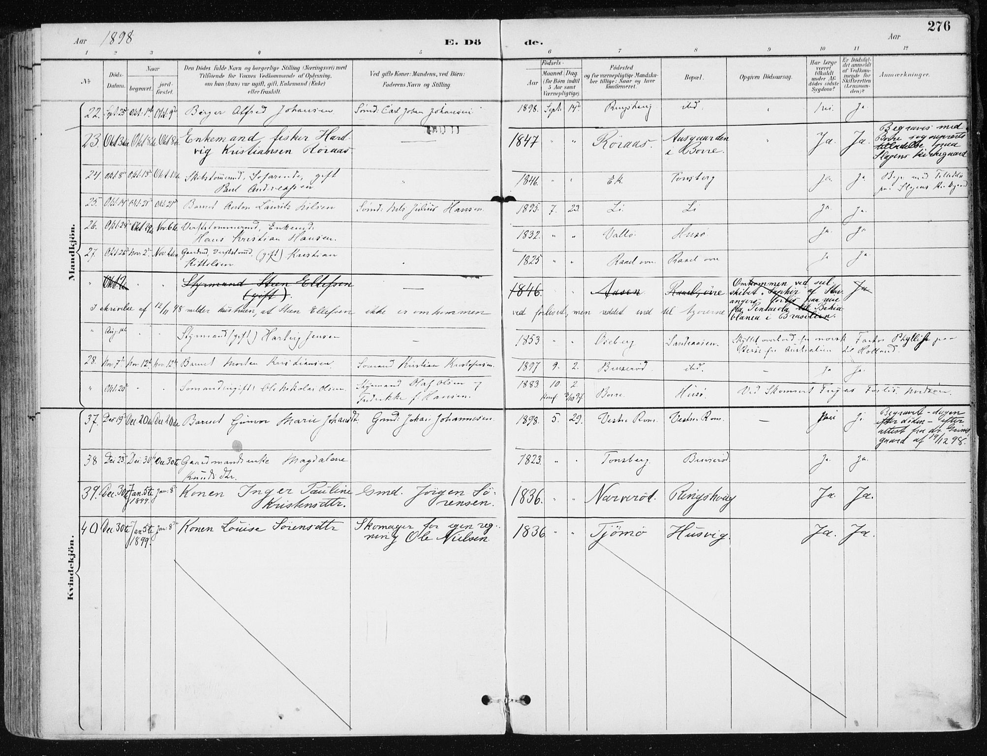 Sem kirkebøker, AV/SAKO-A-5/F/Fb/L0005: Parish register (official) no. II 5, 1892-1904, p. 276