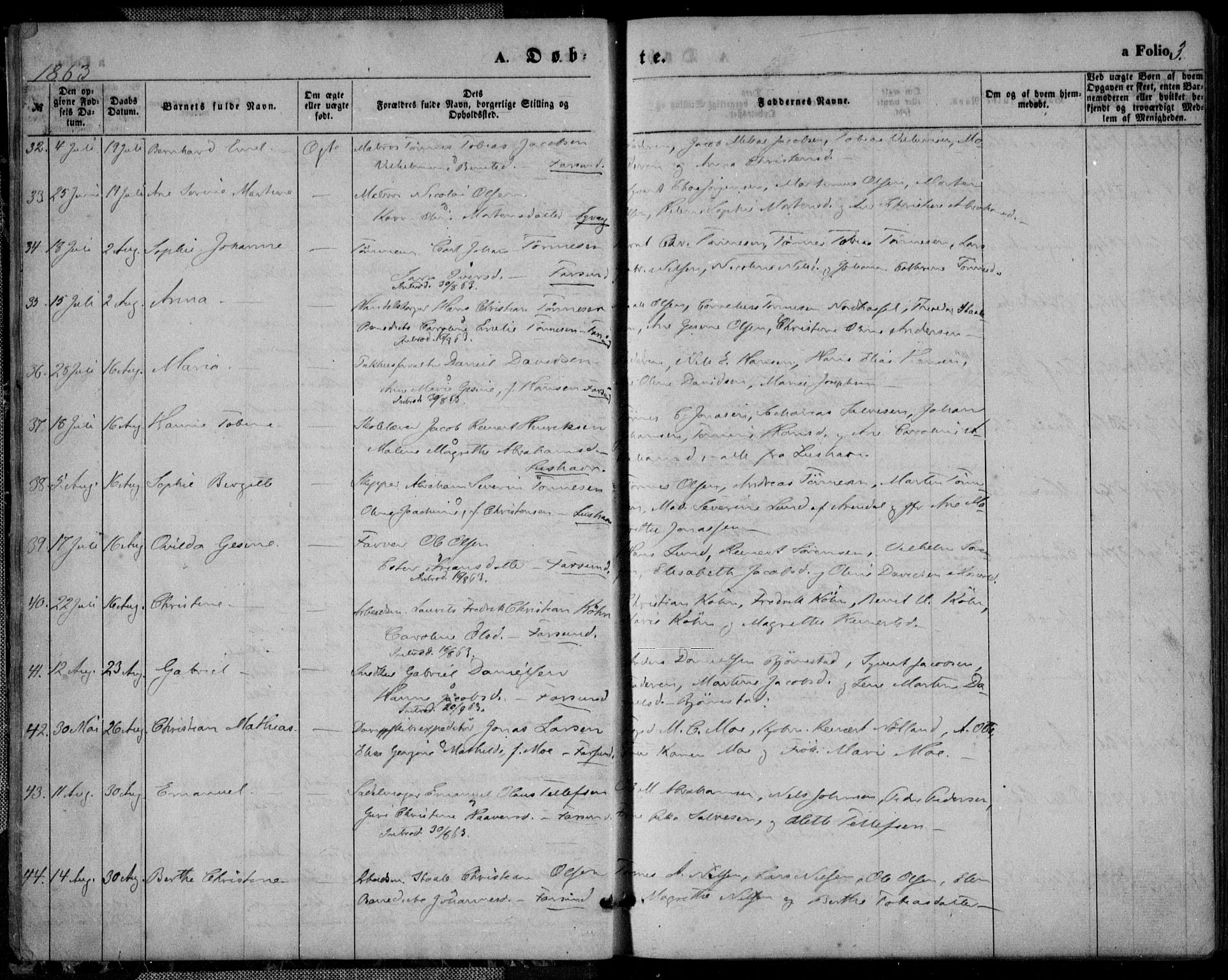 Farsund sokneprestkontor, AV/SAK-1111-0009/F/Fa/L0005: Parish register (official) no. A 5, 1863-1886, p. 3