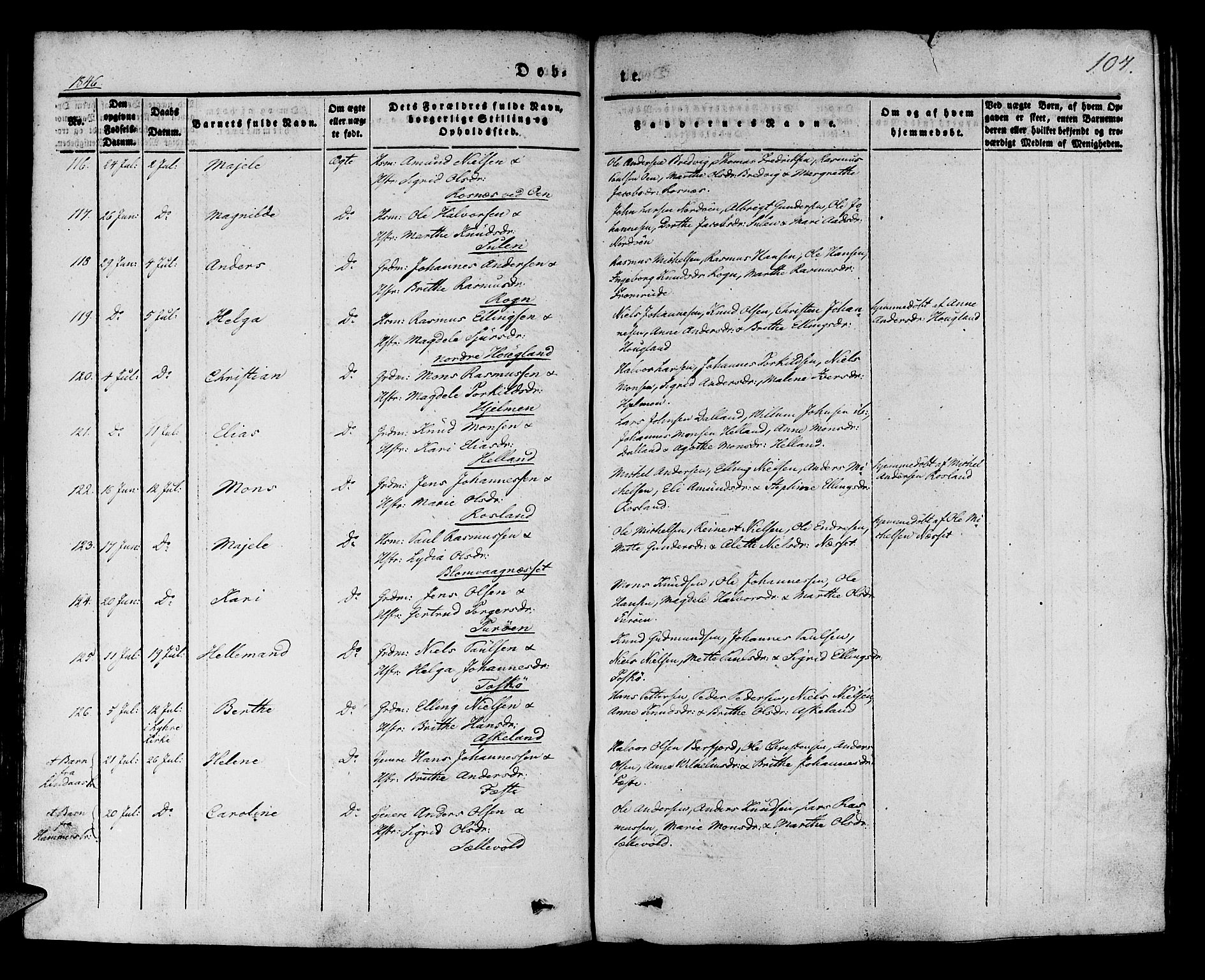 Manger sokneprestembete, AV/SAB-A-76801/H/Haa: Parish register (official) no. A 5, 1839-1848, p. 104