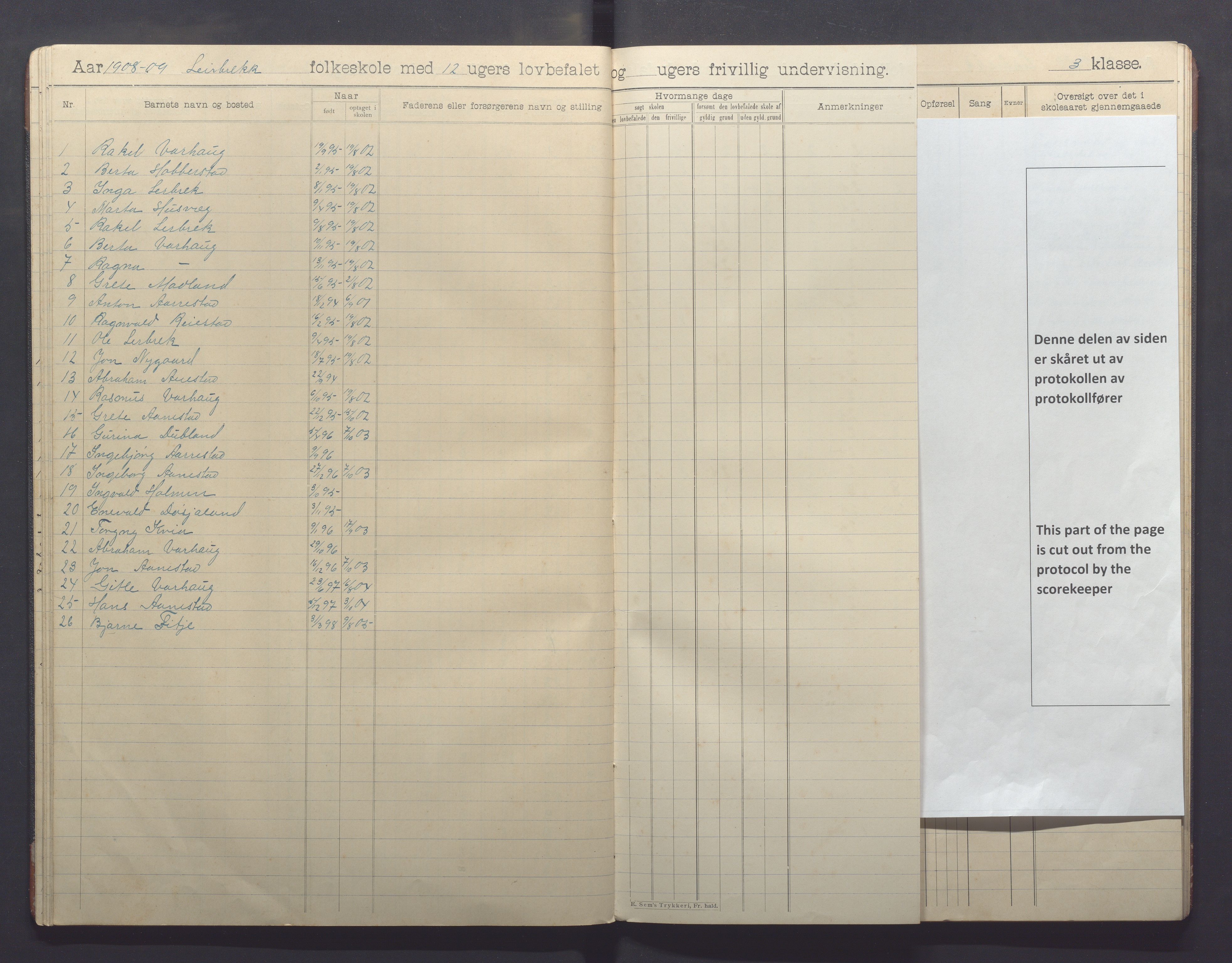 Varhaug kommune- Lerbrekk skule, IKAR/K-100961/H/L0003: Skuleprotokoll, 1902-1913, p. 27