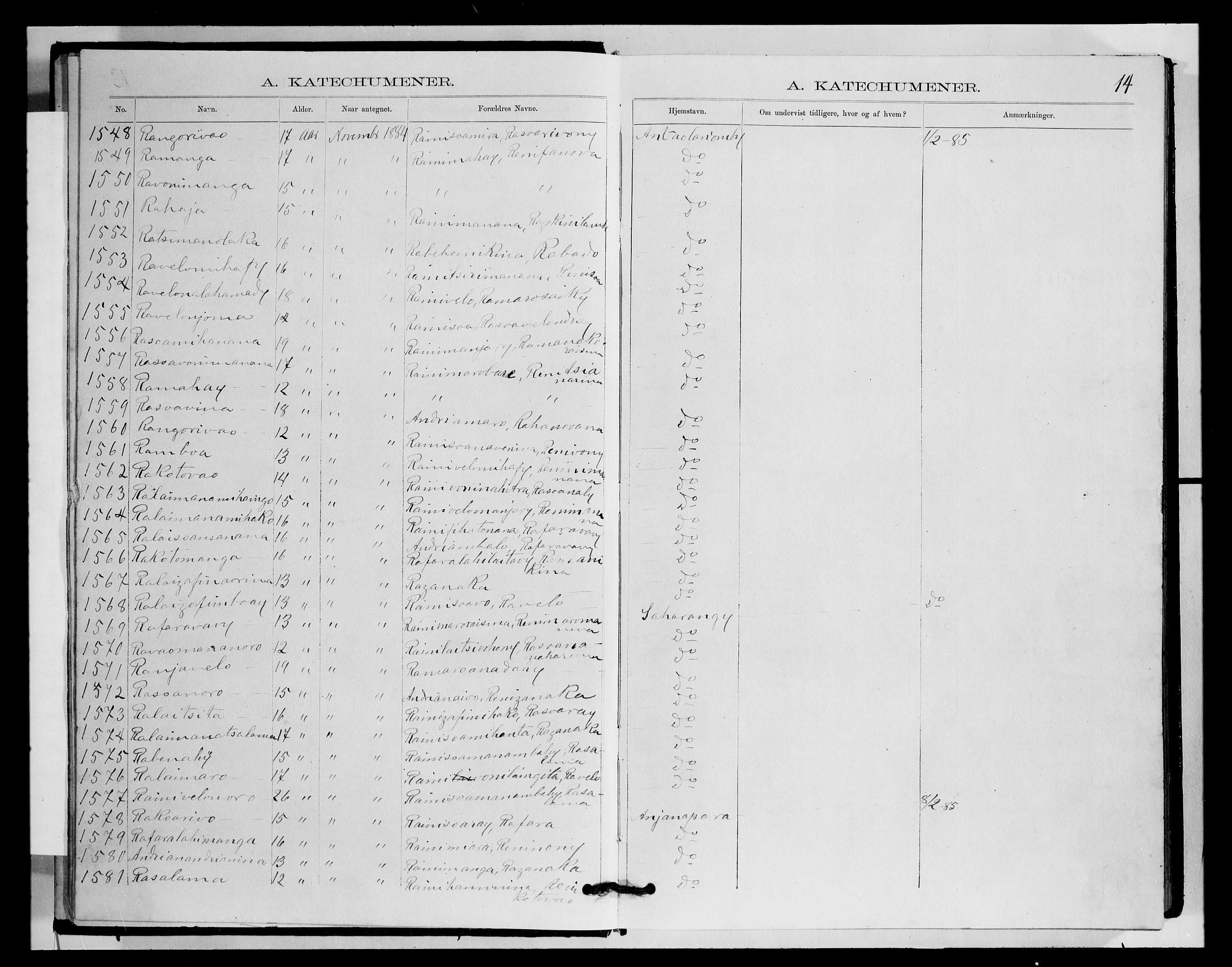 Archives FLM/NMS, Madagaskar, VID/MA-A-1163/D/Db/L0270: Parish register (official) no. 2, 1883-1886, p. 14