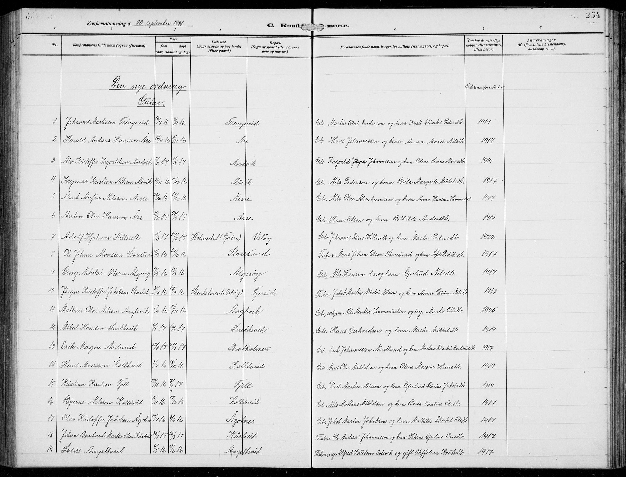 Fjell sokneprestembete, AV/SAB-A-75301/H/Hab: Parish register (copy) no. A  6, 1918-1936, p. 254