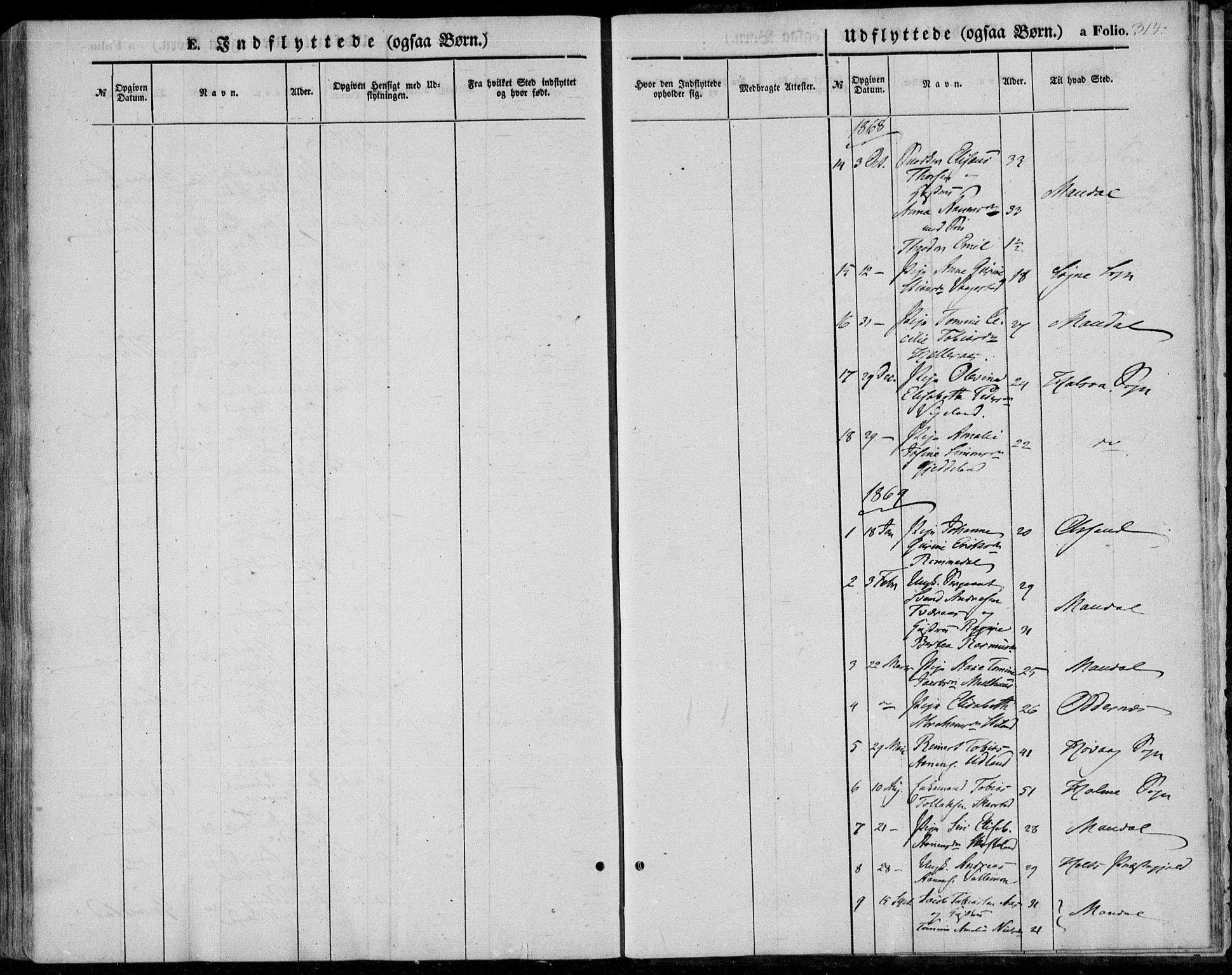 Sør-Audnedal sokneprestkontor, AV/SAK-1111-0039/F/Fa/Fab/L0007: Parish register (official) no. A 7, 1855-1876, p. 314