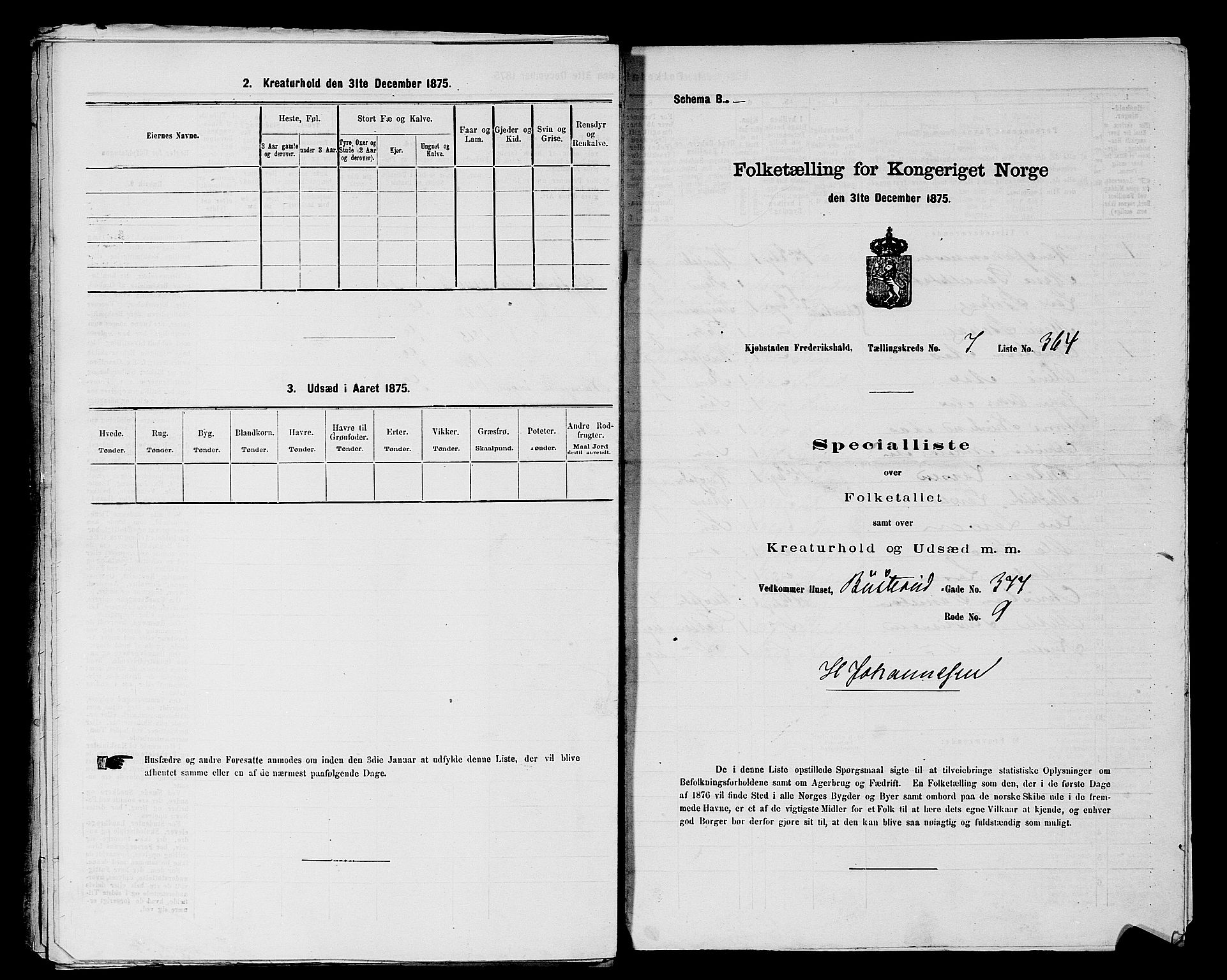 RA, 1875 census for 0101P Fredrikshald, 1875, p. 901