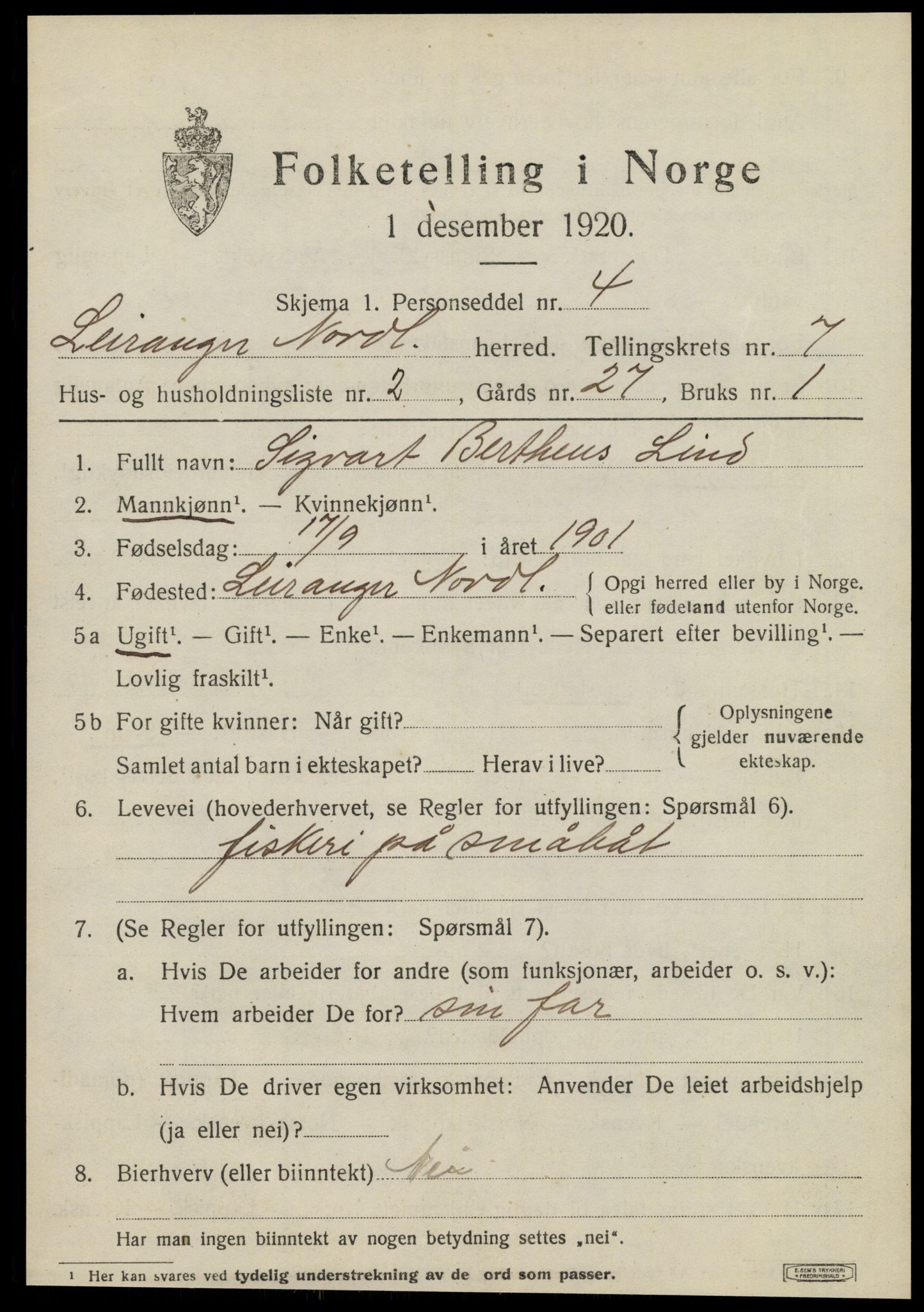 SAT, 1920 census for Leiranger, 1920, p. 2407