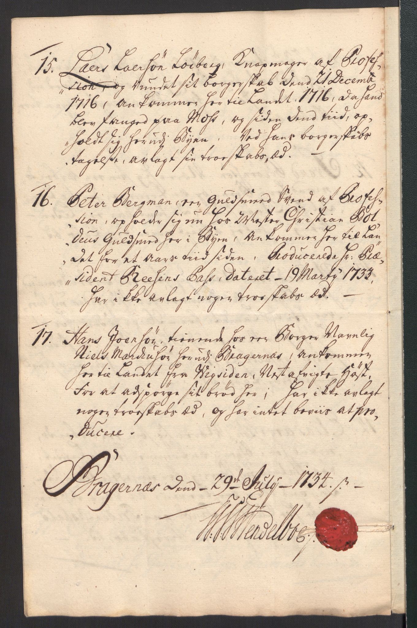 Kristiania stiftamt, SAO/A-10386/G/Gc/L0002: Utlendinger i Akershus stift, 1734-1735, p. 43