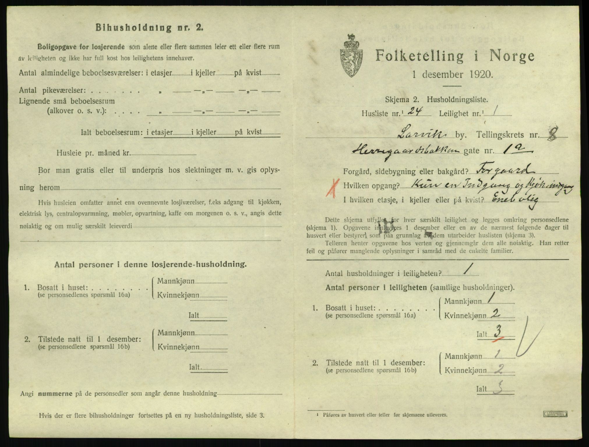 SAKO, 1920 census for Larvik, 1920, p. 6624