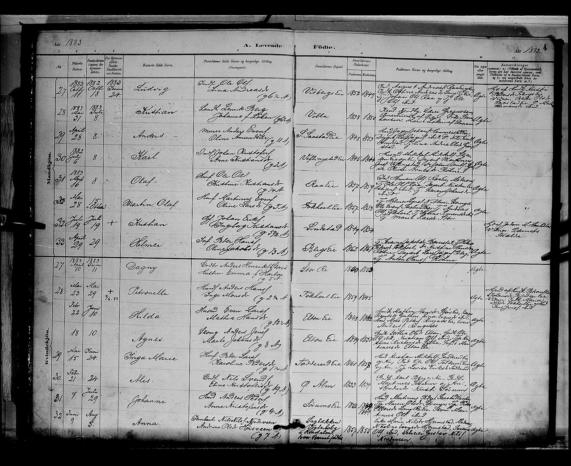 Stange prestekontor, AV/SAH-PREST-002/L/L0009: Parish register (copy) no. 9, 1883-1899, p. 4