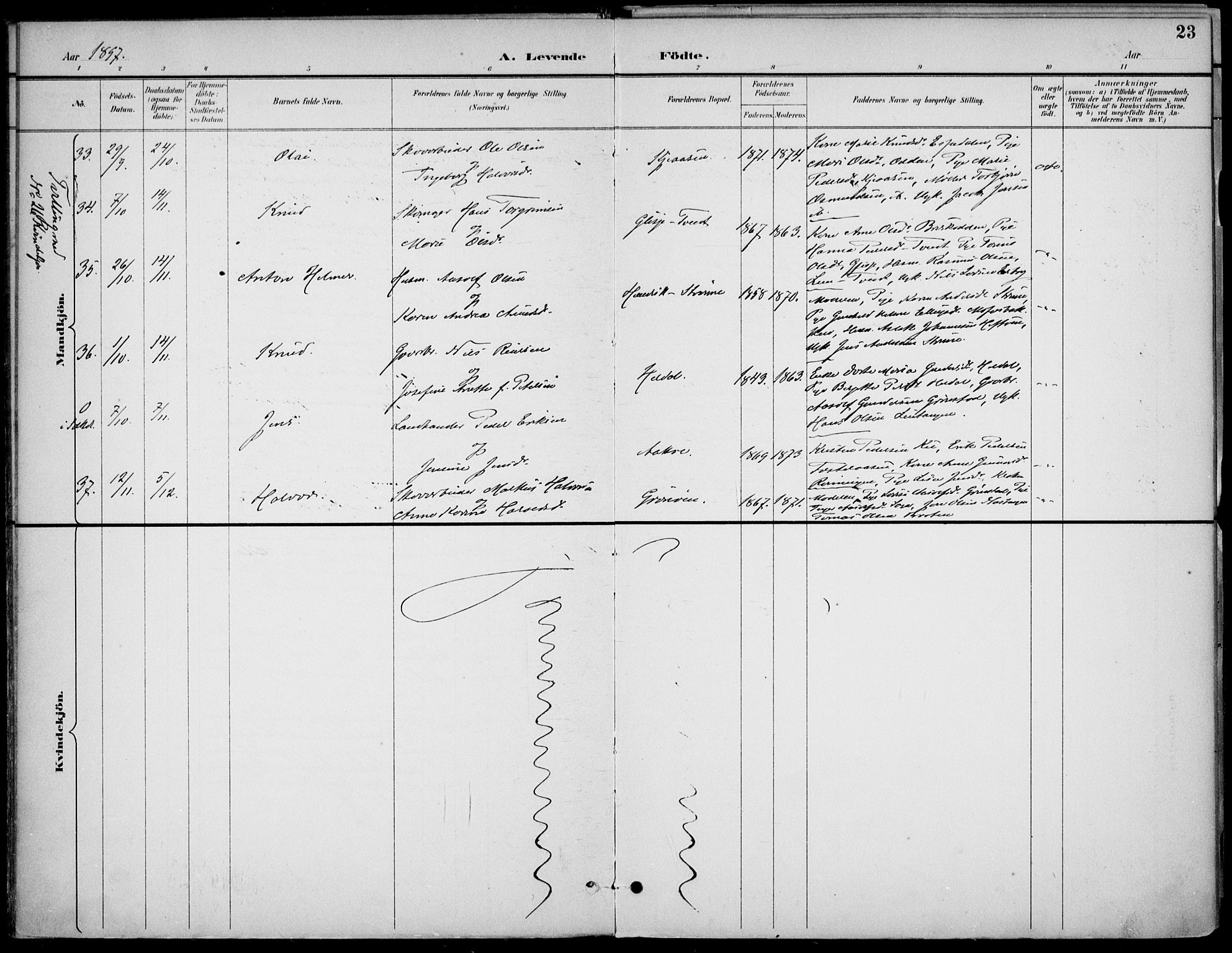 Drangedal kirkebøker, AV/SAKO-A-258/F/Fa/L0012: Parish register (official) no. 12, 1895-1905, p. 23