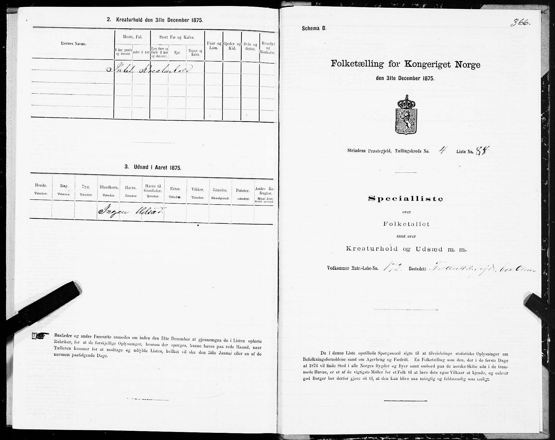 SAT, 1875 census for 1660P Strinda, 1875, p. 2366