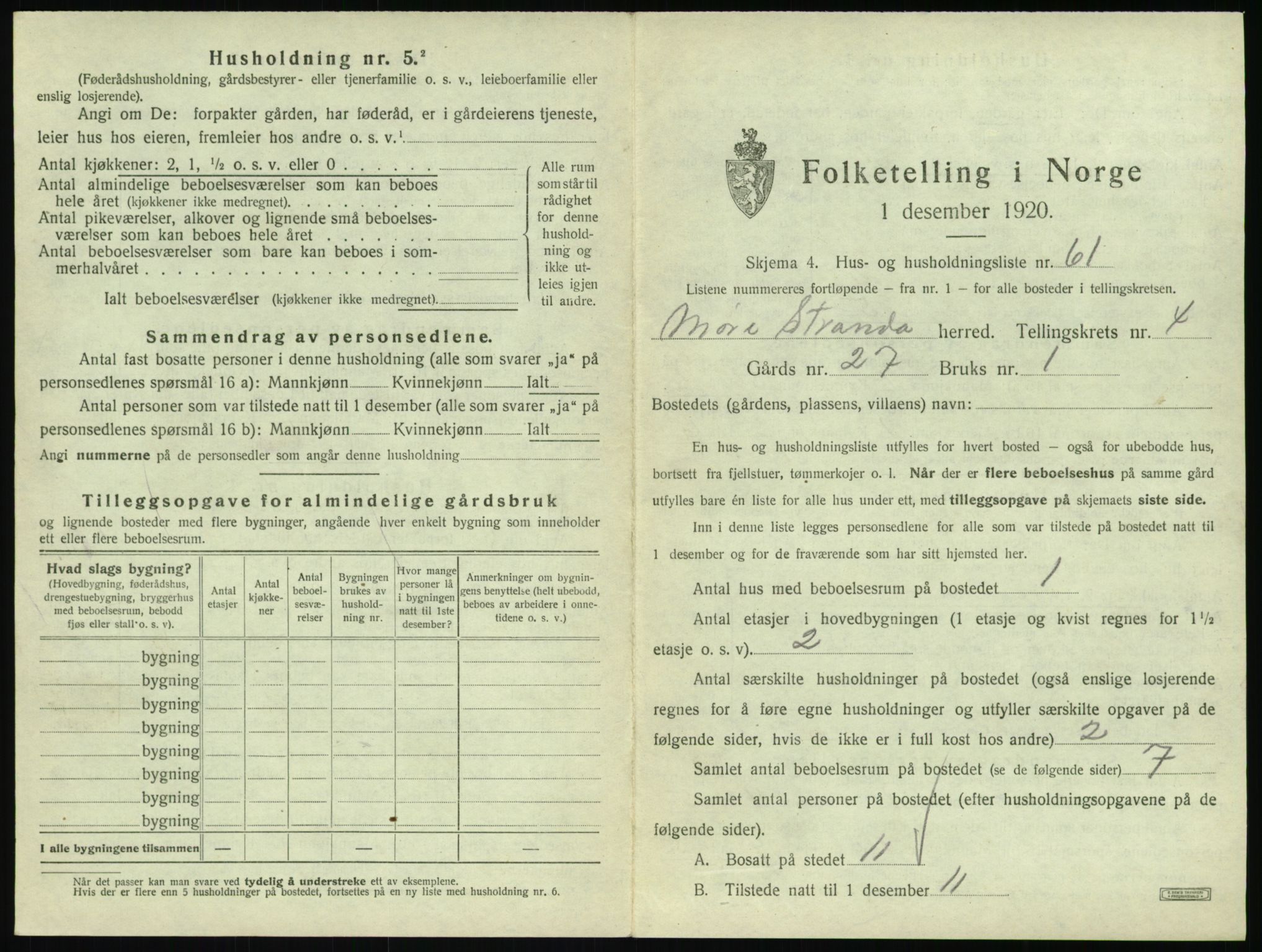 SAT, 1920 census for Stranda, 1920, p. 451