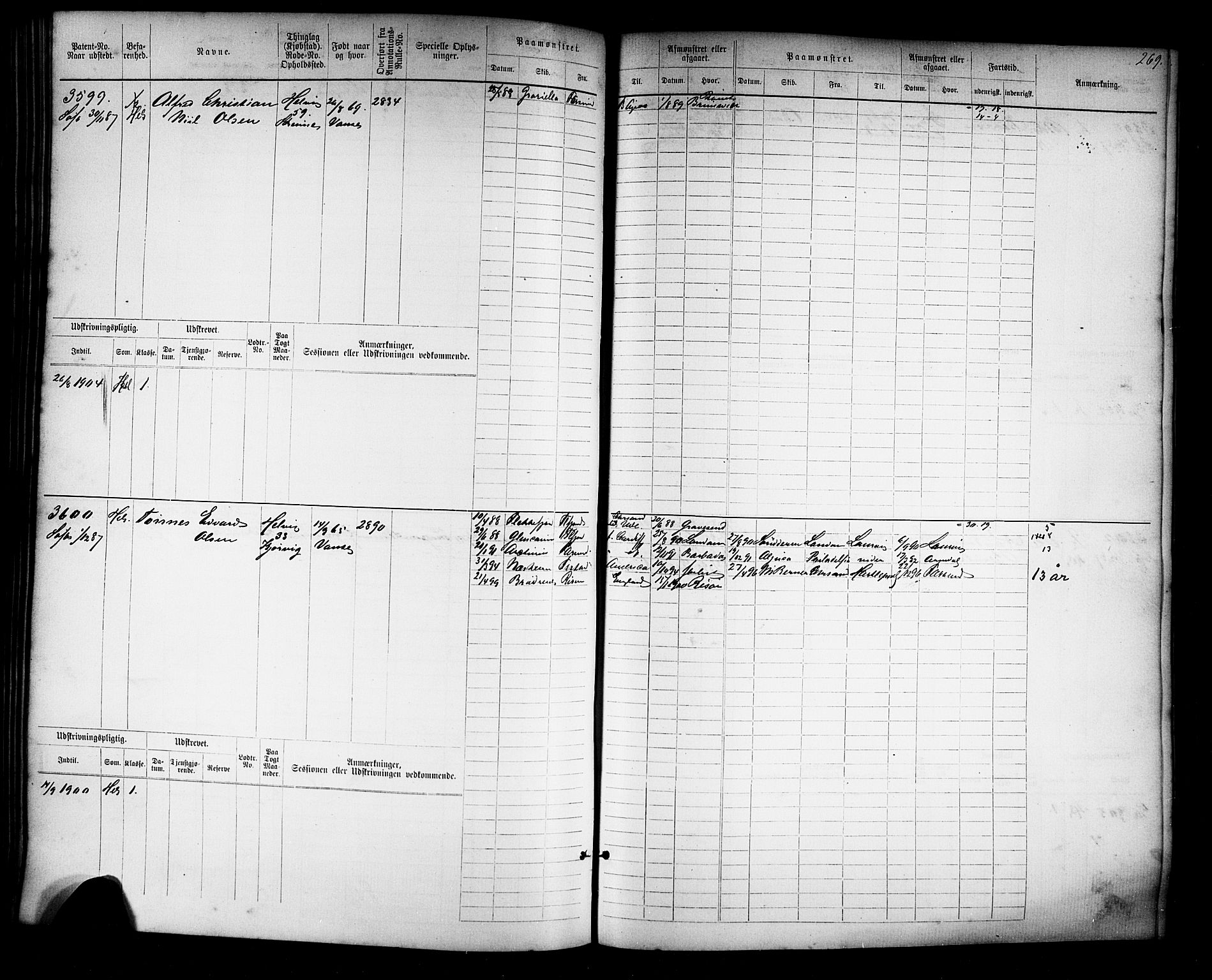 Farsund mønstringskrets, AV/SAK-2031-0017/F/Fb/L0019: Hovedrulle nr 3067-3832, Z-11, 1882-1922, p. 273