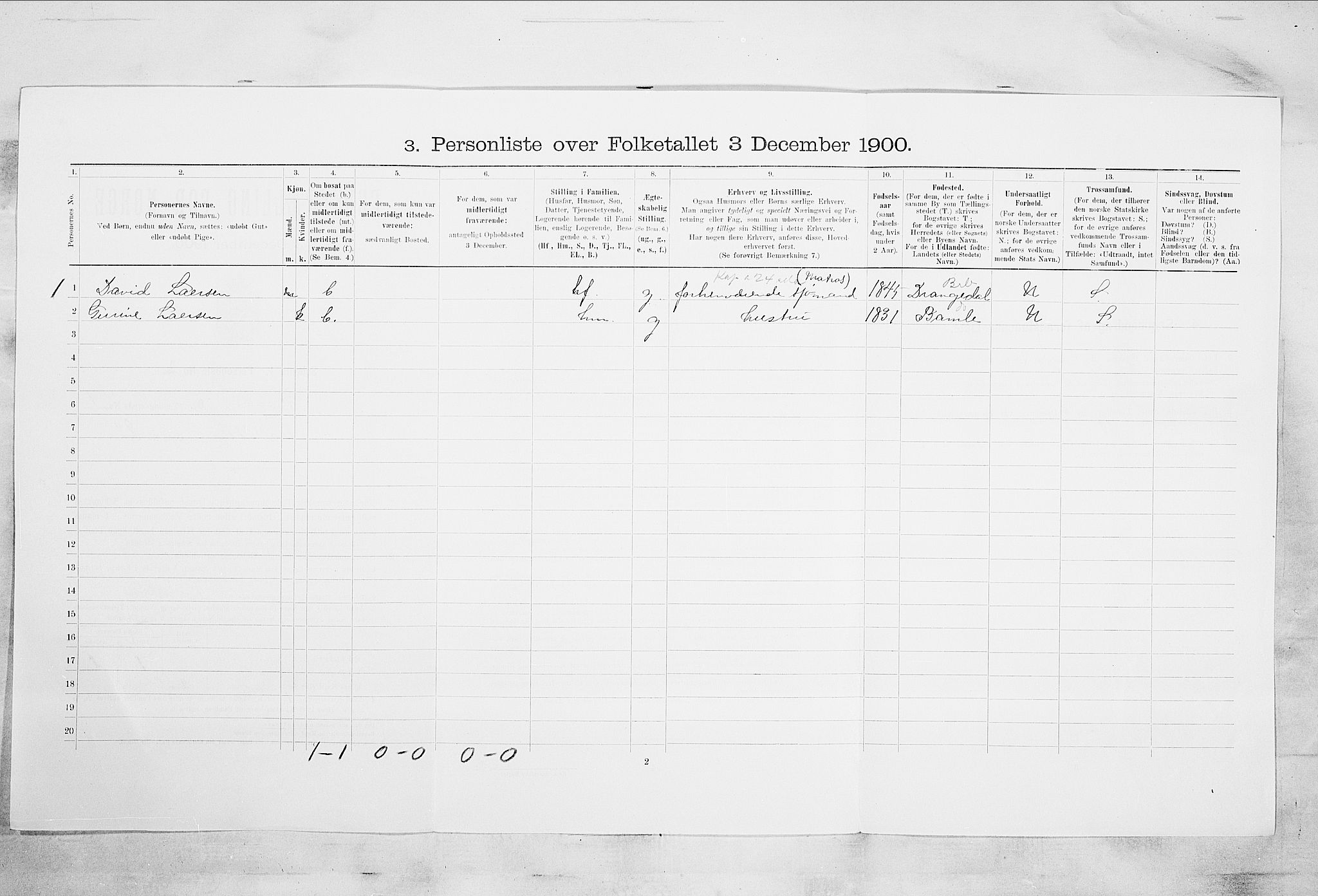 SAKO, 1900 census for Kragerø, 1900, p. 173