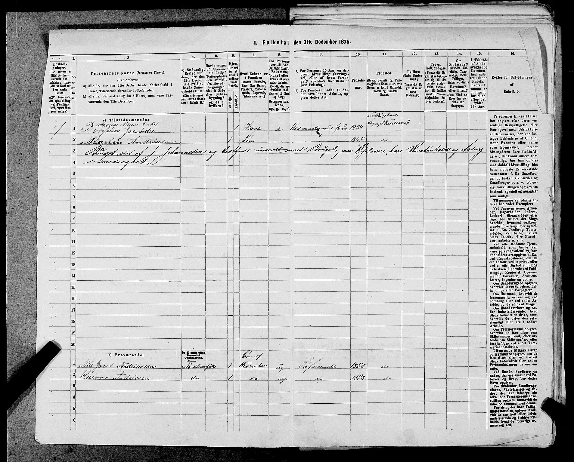 SAST, 1875 census for 1150L Skudenes/Falnes, Åkra og Ferkingstad, 1875, p. 919