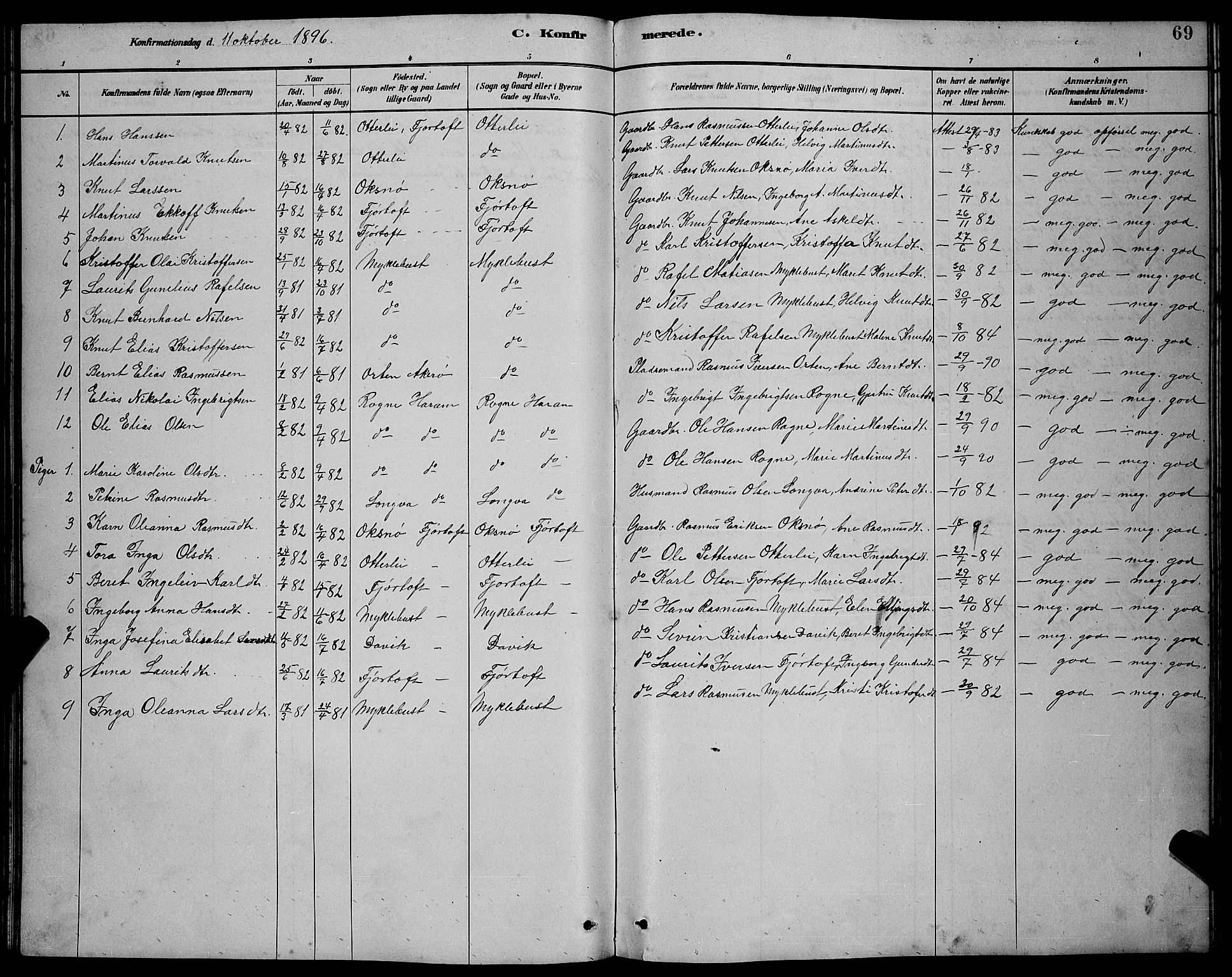 Ministerialprotokoller, klokkerbøker og fødselsregistre - Møre og Romsdal, AV/SAT-A-1454/538/L0523: Parish register (copy) no. 538C01, 1881-1900, p. 69