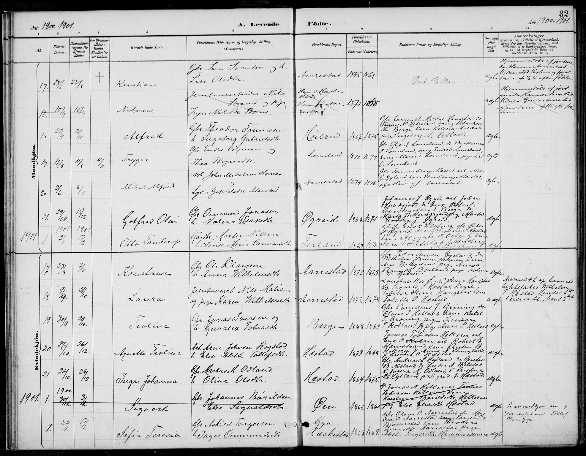 Helleland sokneprestkontor, AV/SAST-A-101810: Parish register (copy) no. B 4, 1887-1941, p. 32