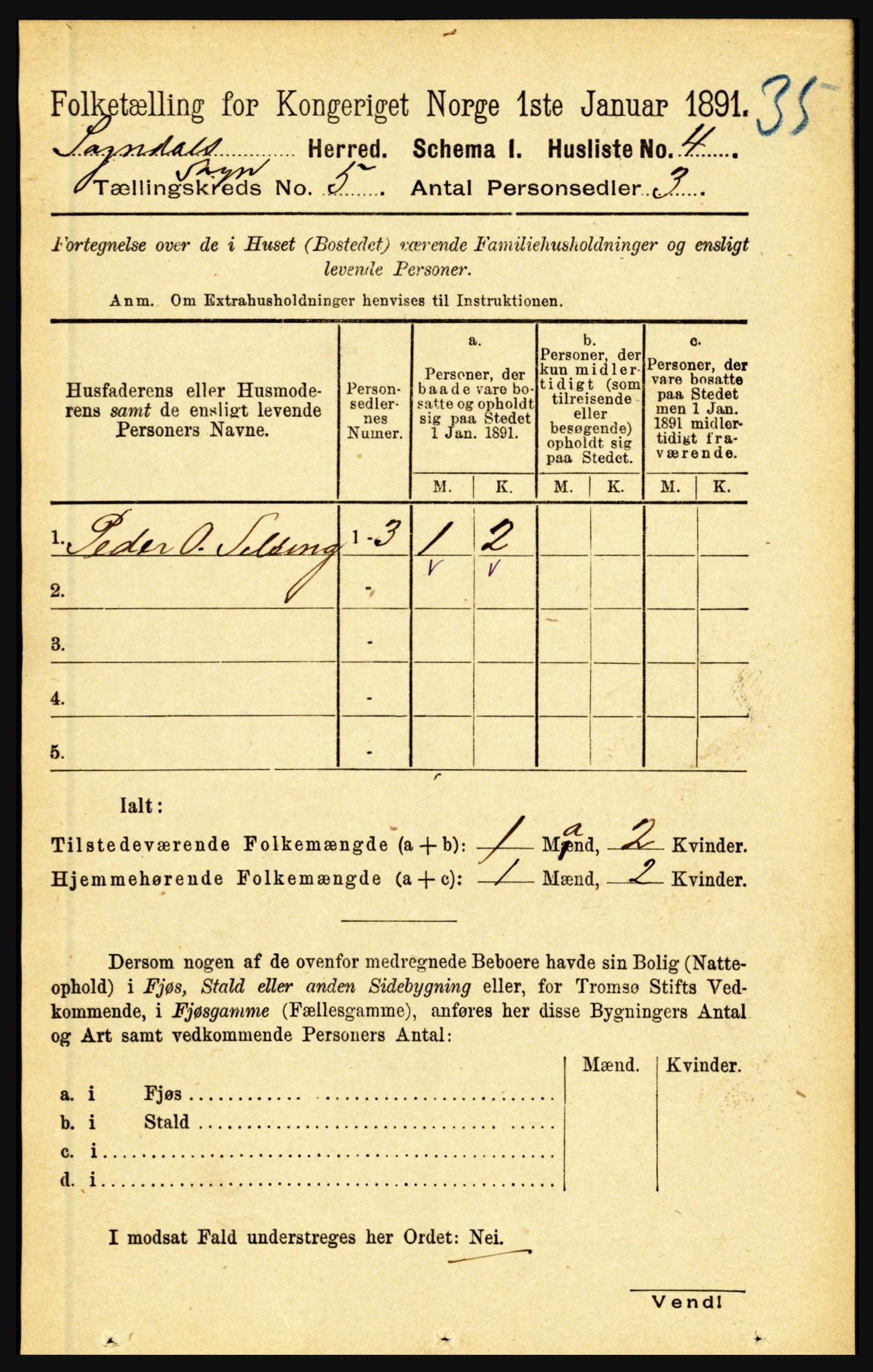 RA, 1891 census for 1420 Sogndal, 1891, p. 2266