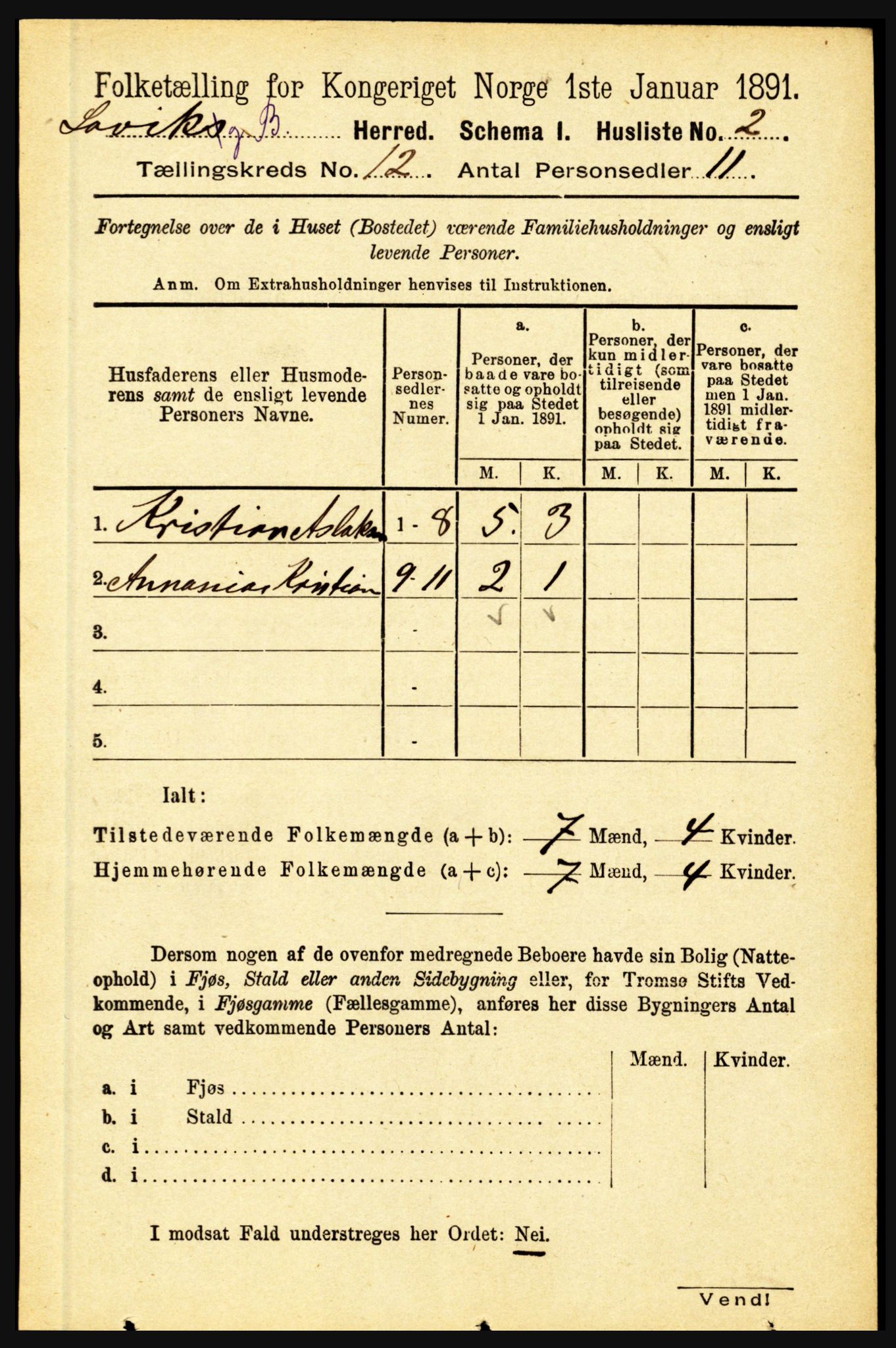 RA, 1891 census for 1415 Lavik og Brekke, 1891, p. 2330