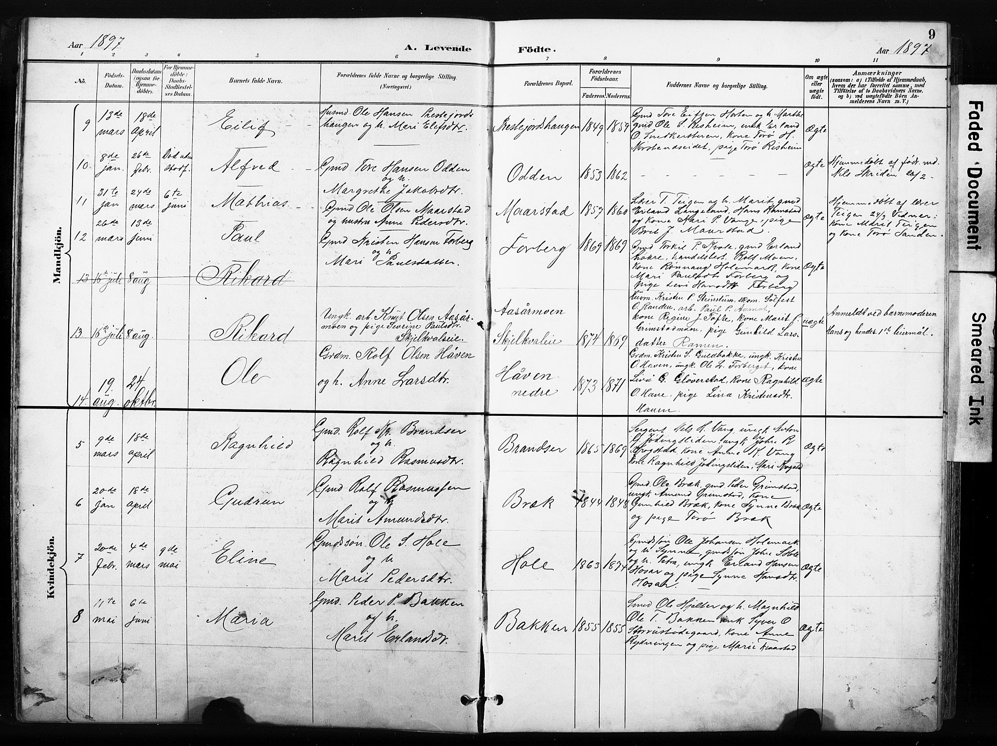 Skjåk prestekontor, SAH/PREST-072/H/Ha/Hab/L0003: Parish register (copy) no. 3, 1893-1932, p. 9