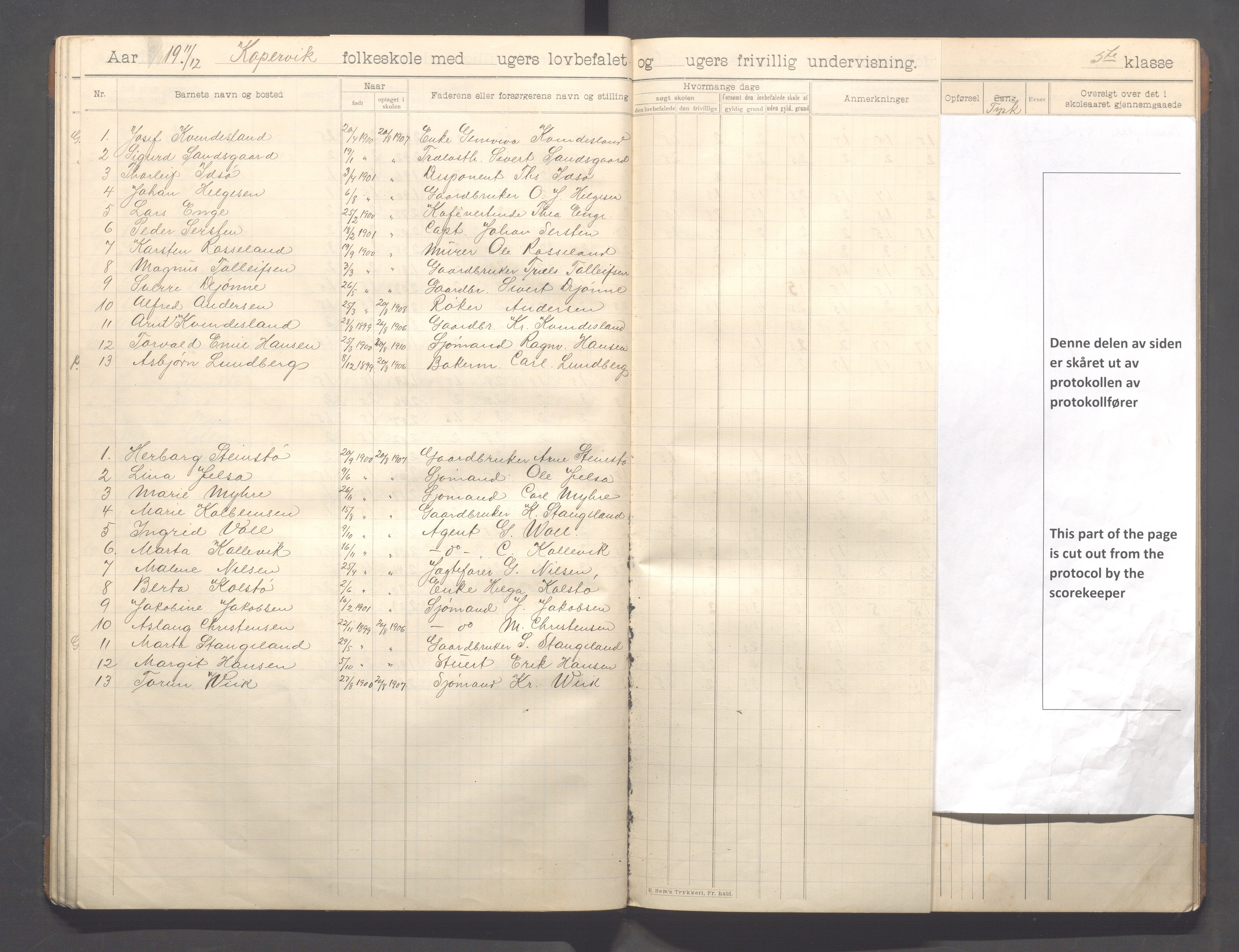 Kopervik Kommune - Kopervik skole, IKAR/K-102472/H/L0012: Skoleprotokoll 5.klasse, 1904-1915, p. 29