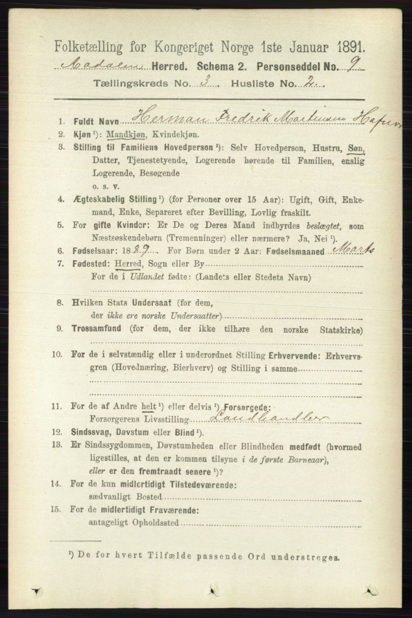 RA, 1891 census for 0614 Ådal, 1891, p. 1048