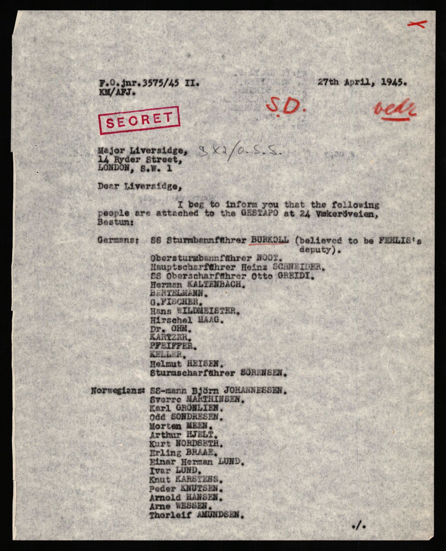 Forsvaret, Forsvarets overkommando II, AV/RA-RAFA-3915/D/Db/L0024: CI Questionaires. Tyske okkupasjonsstyrker i Norge. Tyskere., 1945-1946, p. 317