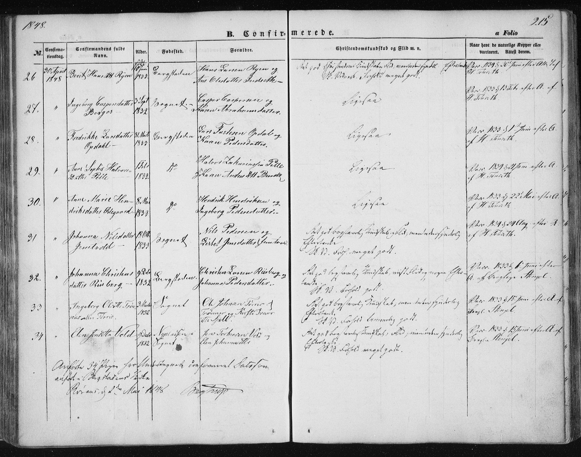 Ministerialprotokoller, klokkerbøker og fødselsregistre - Sør-Trøndelag, SAT/A-1456/681/L0931: Parish register (official) no. 681A09, 1845-1859, p. 215