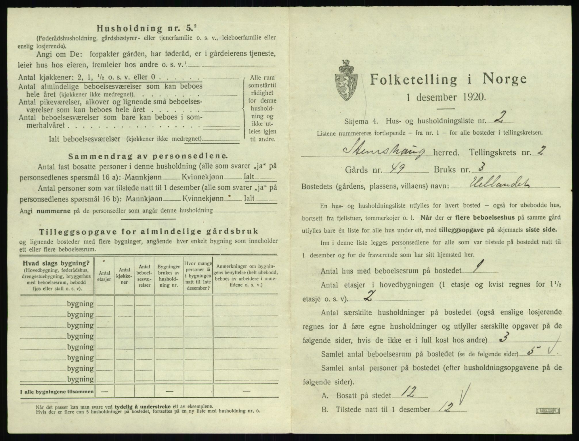 SAT, 1920 census for Stemshaug, 1920, p. 84