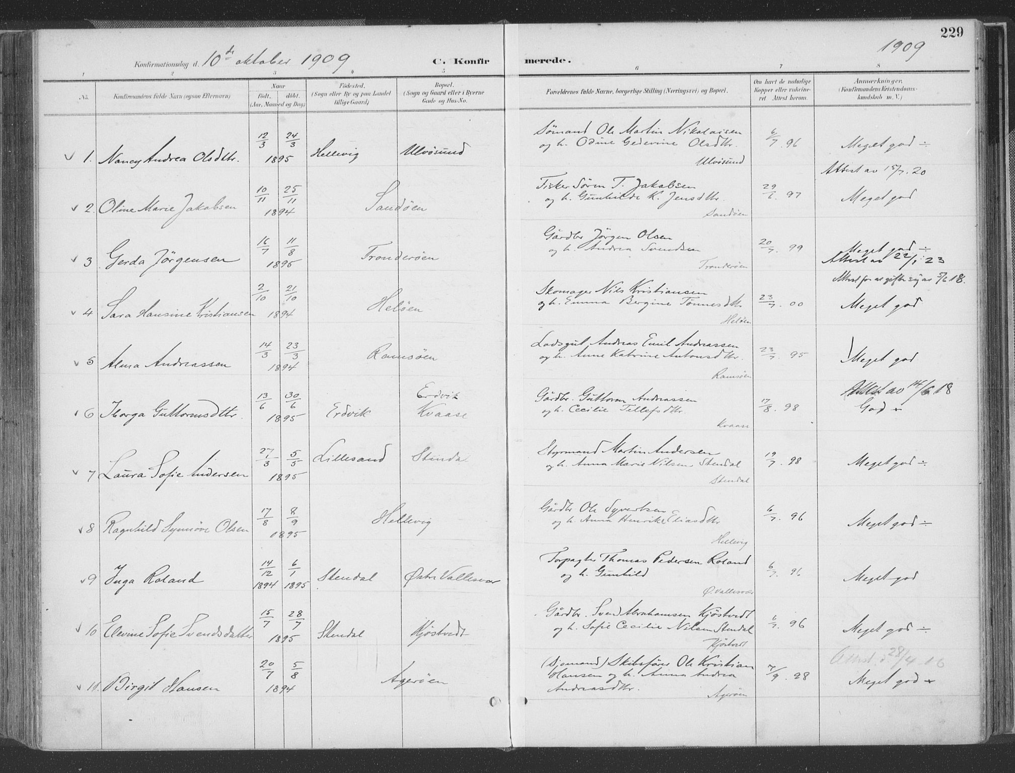 Høvåg sokneprestkontor, AV/SAK-1111-0025/F/Fa/L0006: Parish register (official) no. A 6, 1894-1923, p. 229