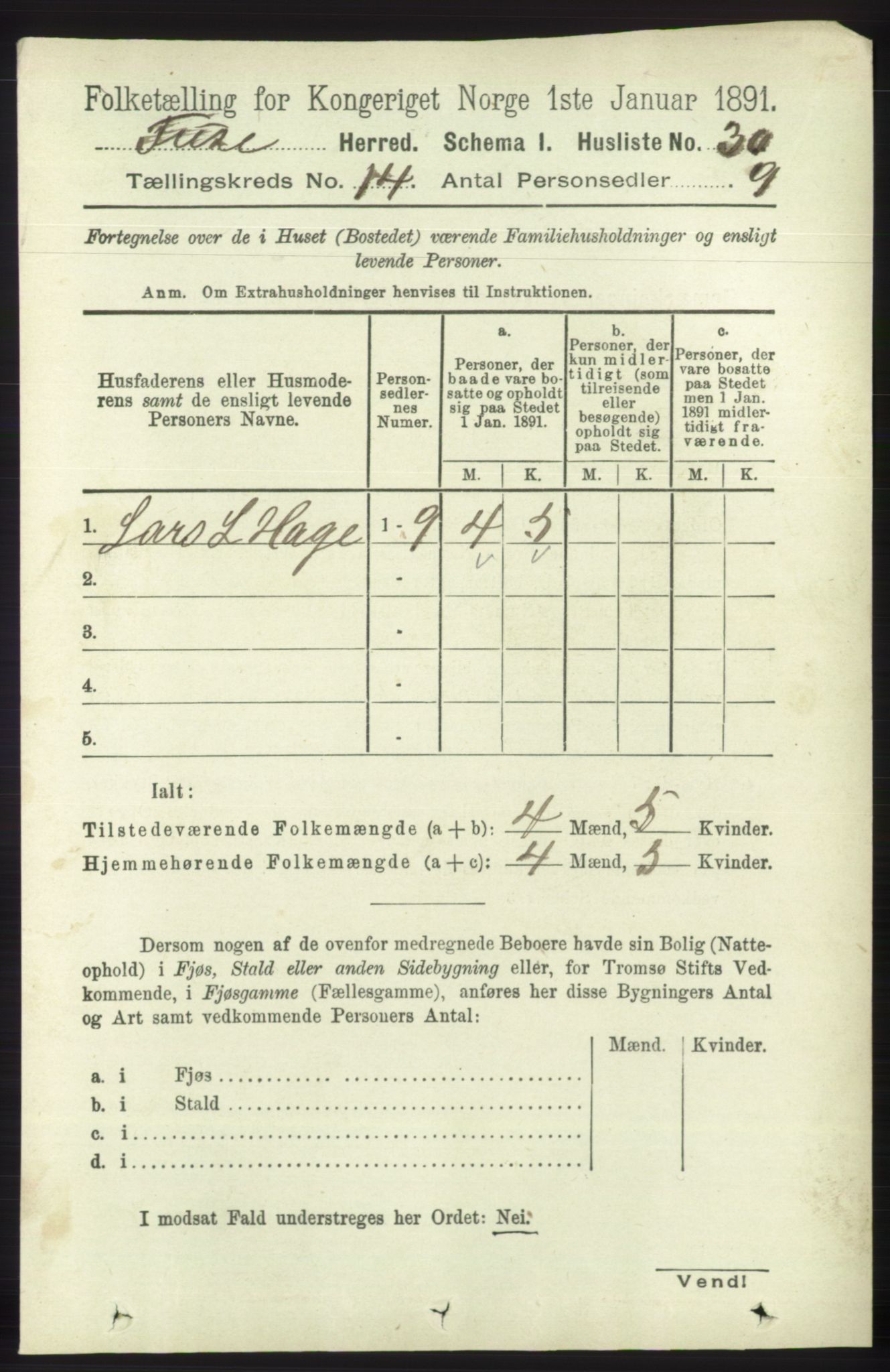 RA, 1891 census for 1241 Fusa, 1891, p. 3171