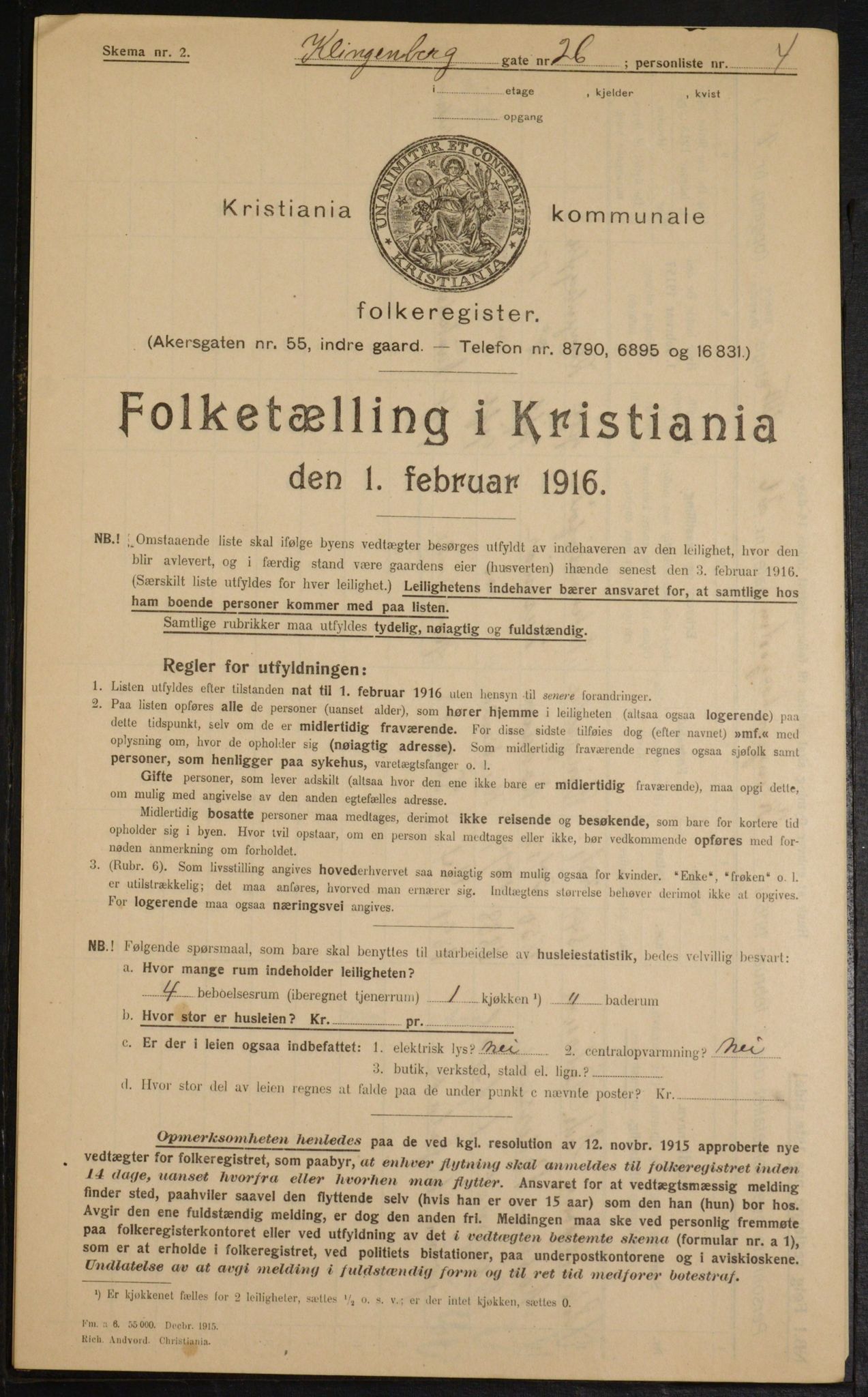 OBA, Municipal Census 1916 for Kristiania, 1916, p. 53184