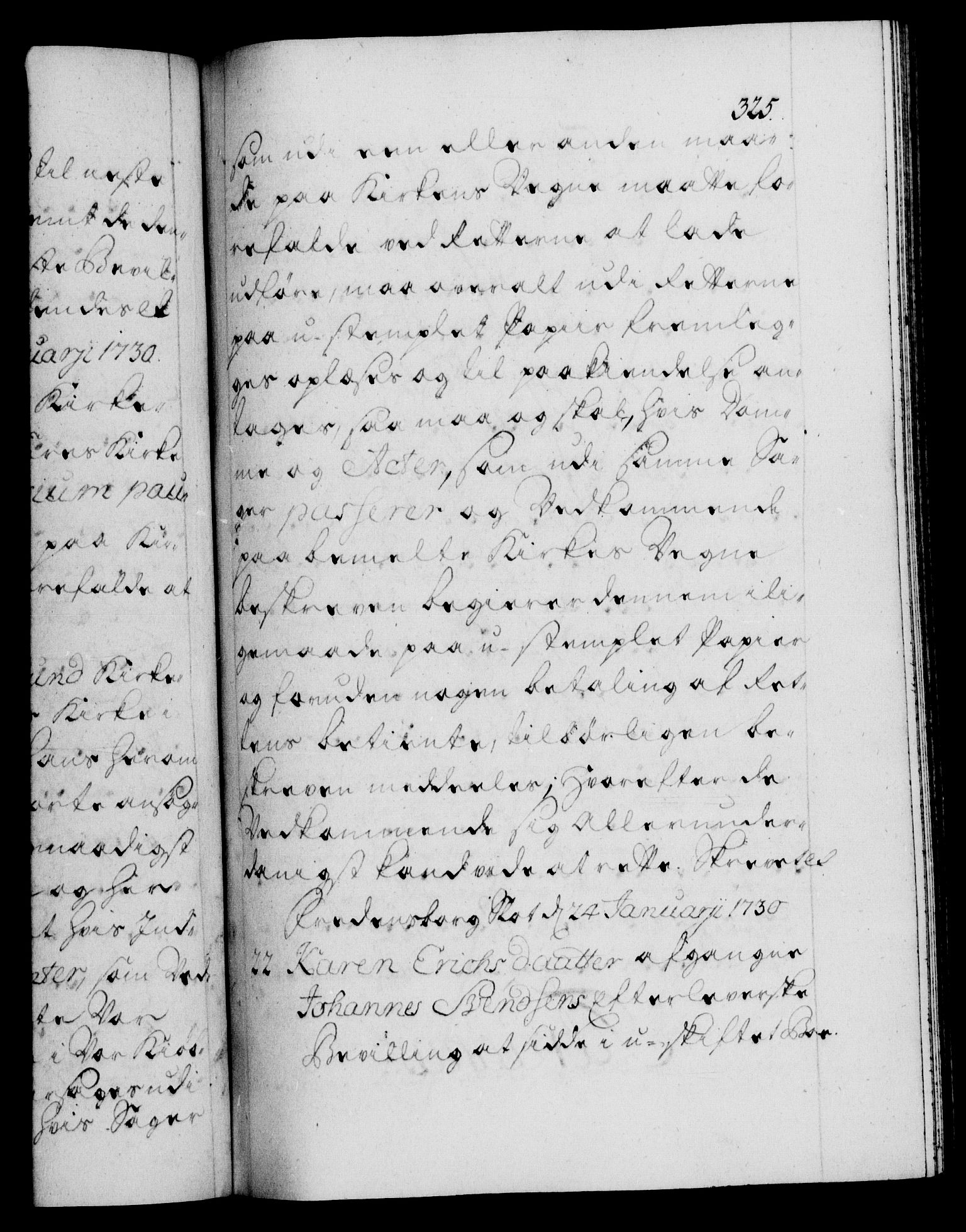 Danske Kanselli 1572-1799, AV/RA-EA-3023/F/Fc/Fca/Fcaa/L0026: Norske registre, 1729-1730, p. 325a