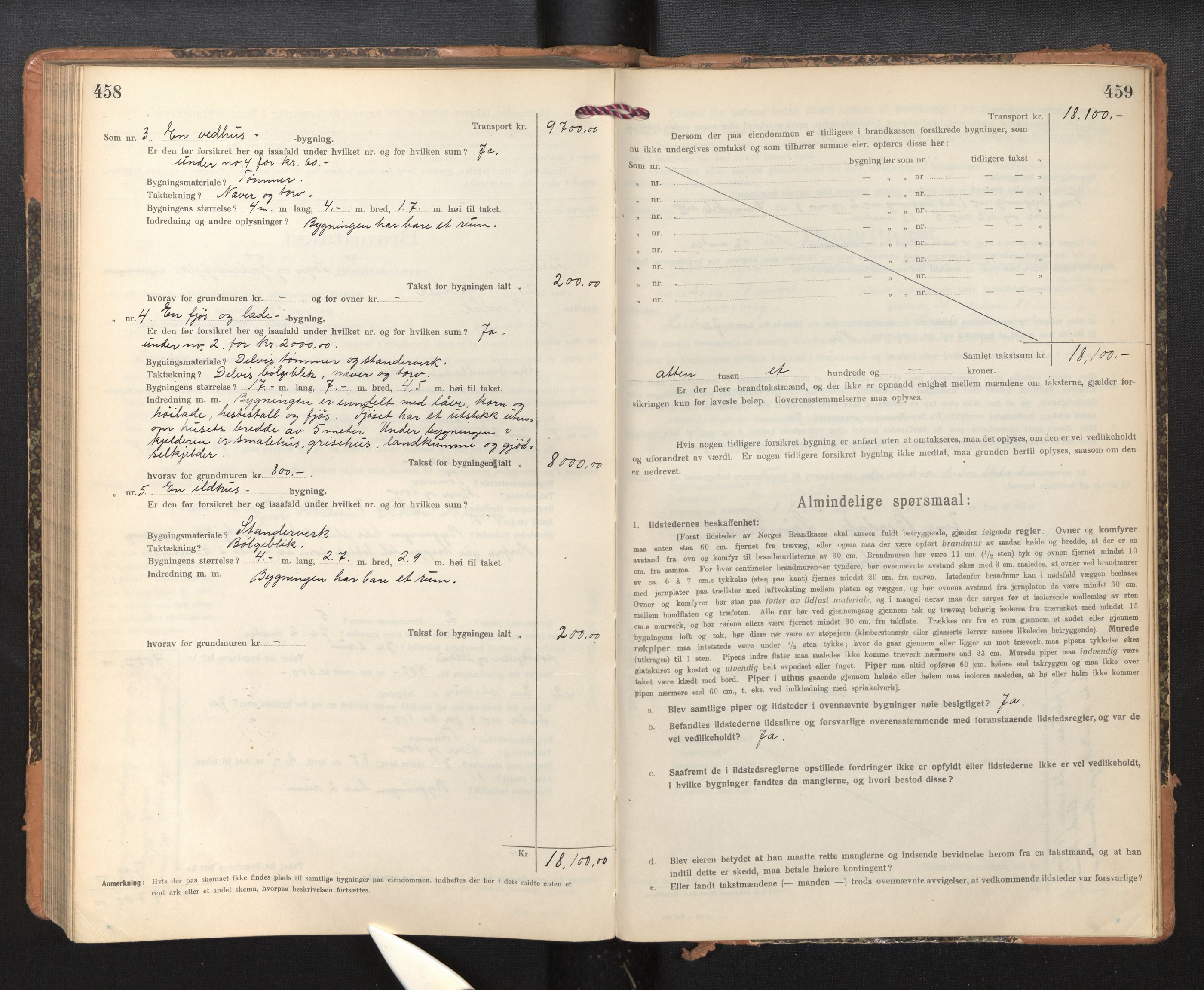 Lensmannen i Leikanger, AV/SAB-A-29201/0012/L0006: Branntakstprotokoll, skjematakst, 1920-1926, p. 458-459