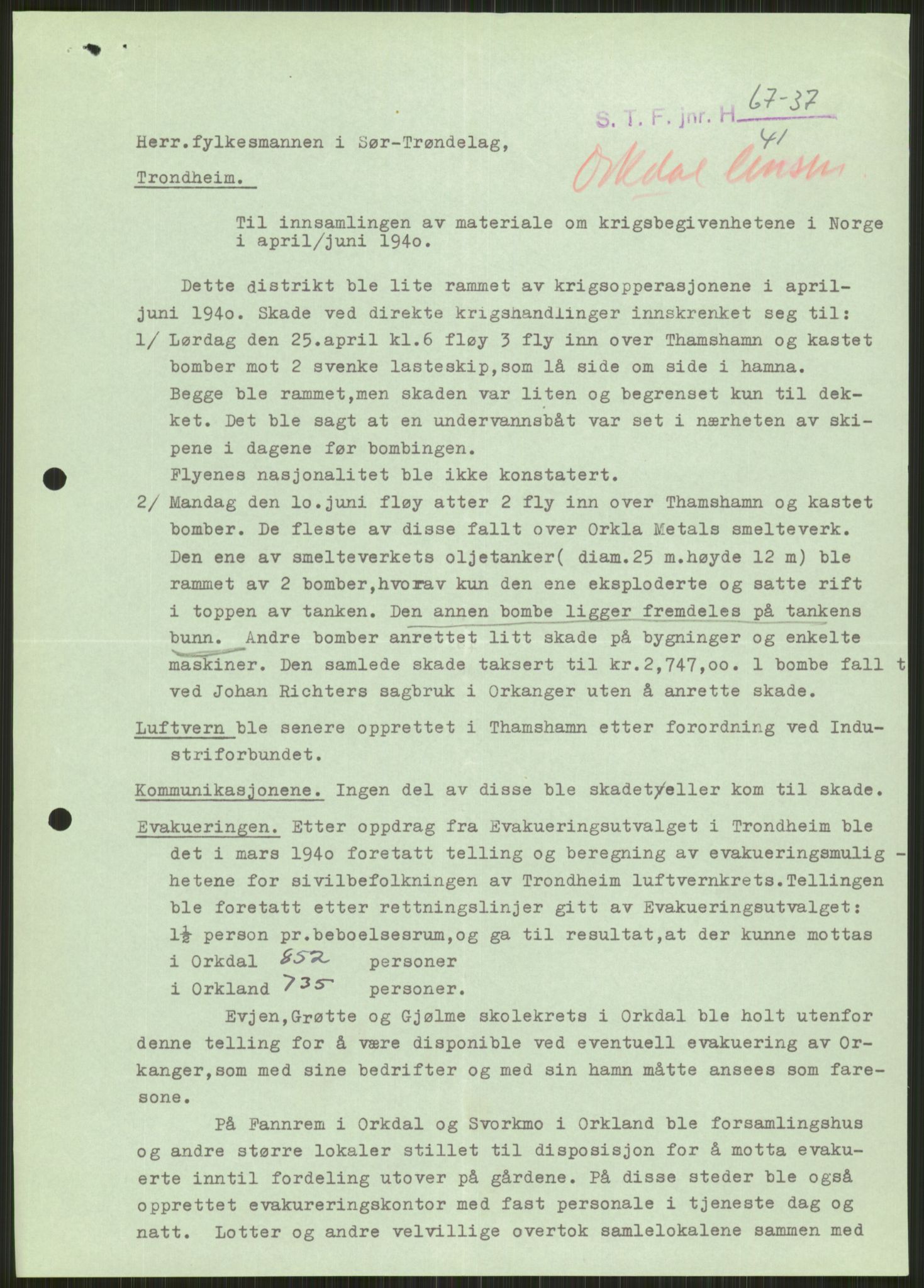 Forsvaret, Forsvarets krigshistoriske avdeling, RA/RAFA-2017/Y/Ya/L0016: II-C-11-31 - Fylkesmenn.  Rapporter om krigsbegivenhetene 1940., 1940, p. 80