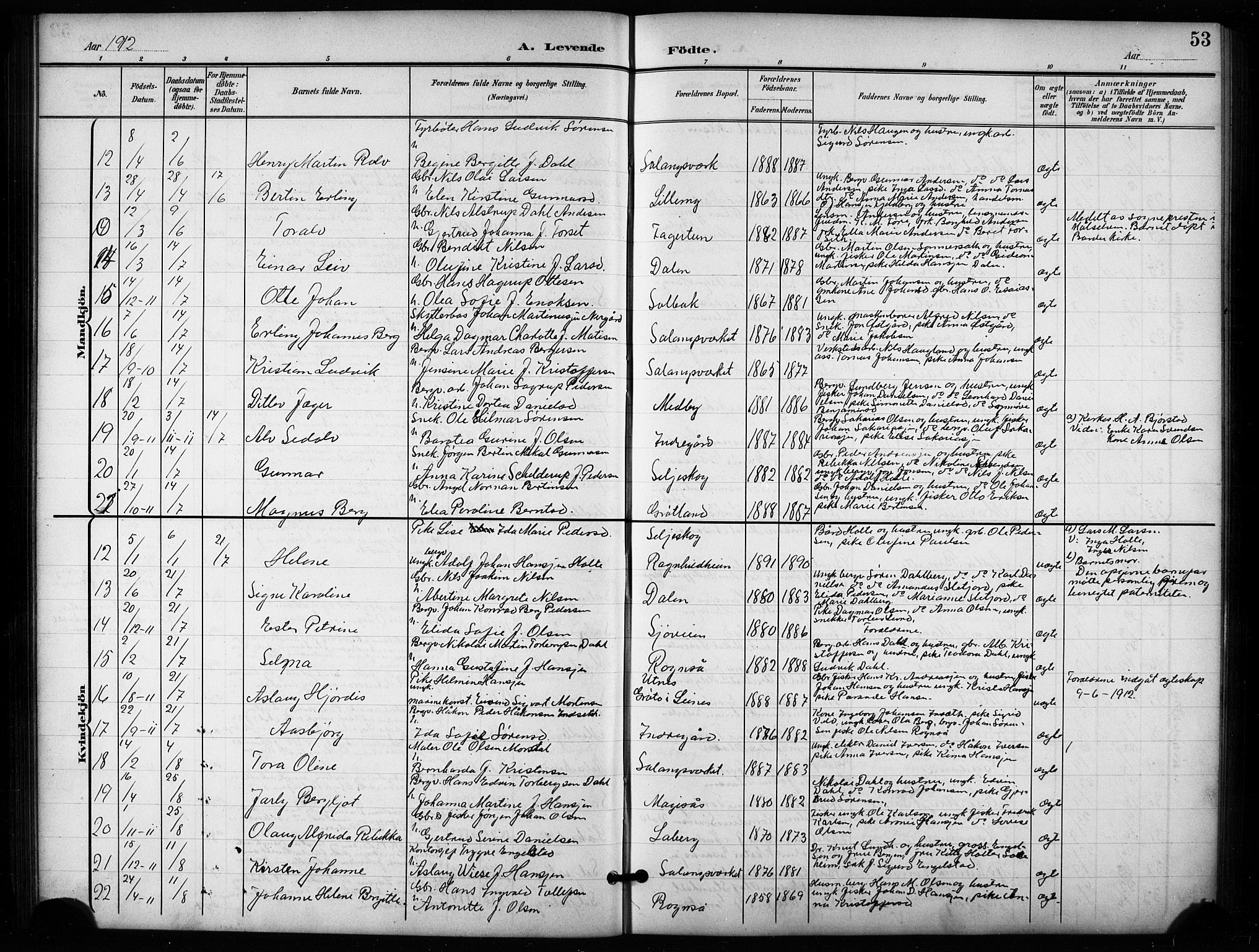 Salangen sokneprestembete, AV/SATØ-S-1324/H/Hb/L0004klokker: Parish register (copy) no. 4, 1900-1924, p. 53