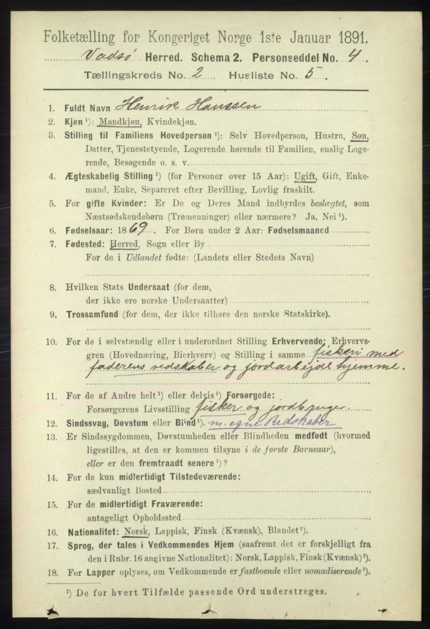 RA, 1891 census for 2029 Vadsø, 1891, p. 471