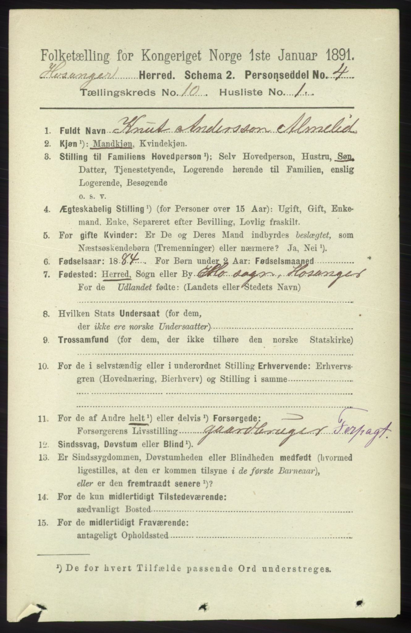 RA, 1891 census for 1253 Hosanger, 1891, p. 3461