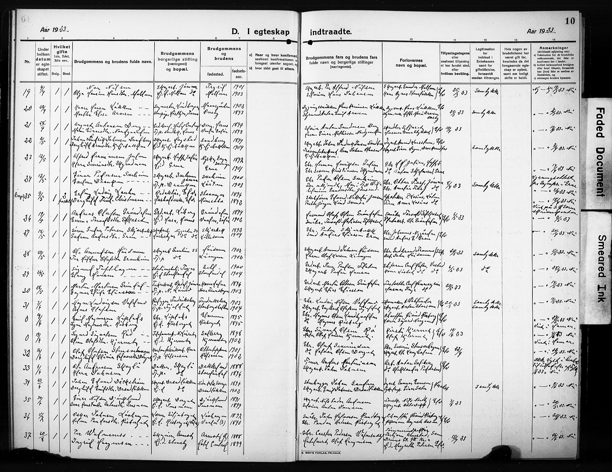 Elverum prestekontor, AV/SAH-PREST-044/H/Ha/Hab/L0014: Parish register (copy) no. 14, 1922-1933, p. 10