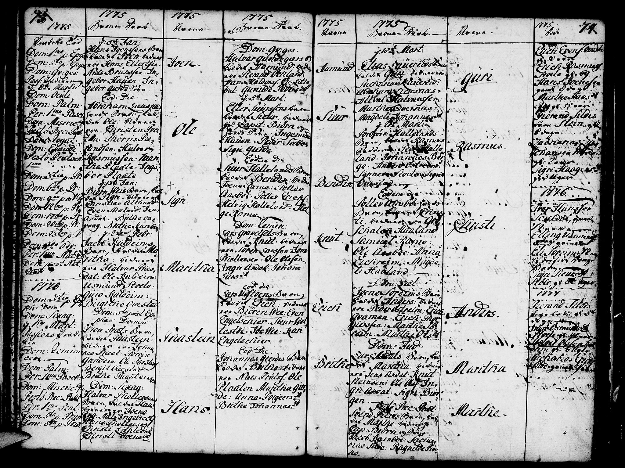 Etne sokneprestembete, SAB/A-75001/H/Haa: Parish register (official) no. A 3 /1, 1755-1782, p. 73-74