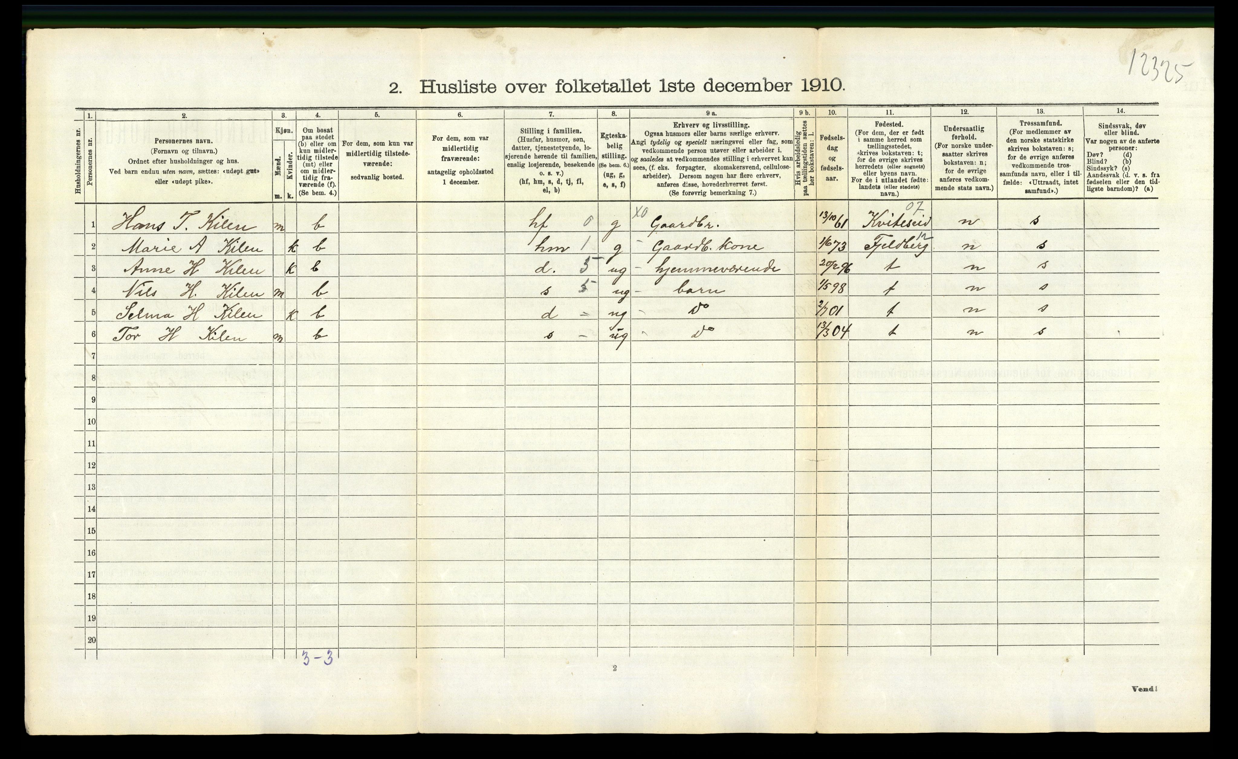 RA, 1910 census for Nissedal, 1910, p. 101