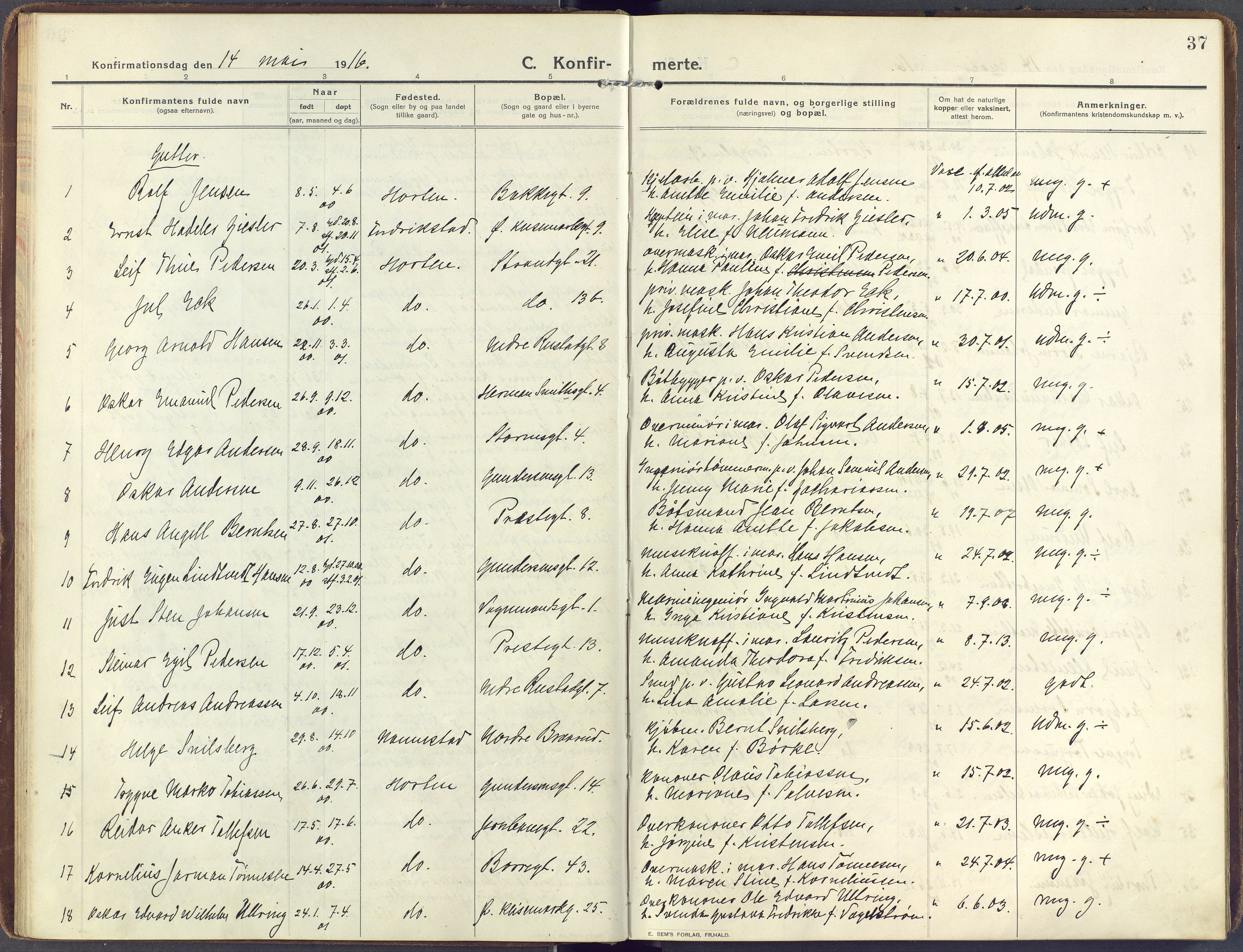 Horten kirkebøker, SAKO/A-348/F/Fa/L0010: Parish register (official) no. 10, 1913-1925, p. 37